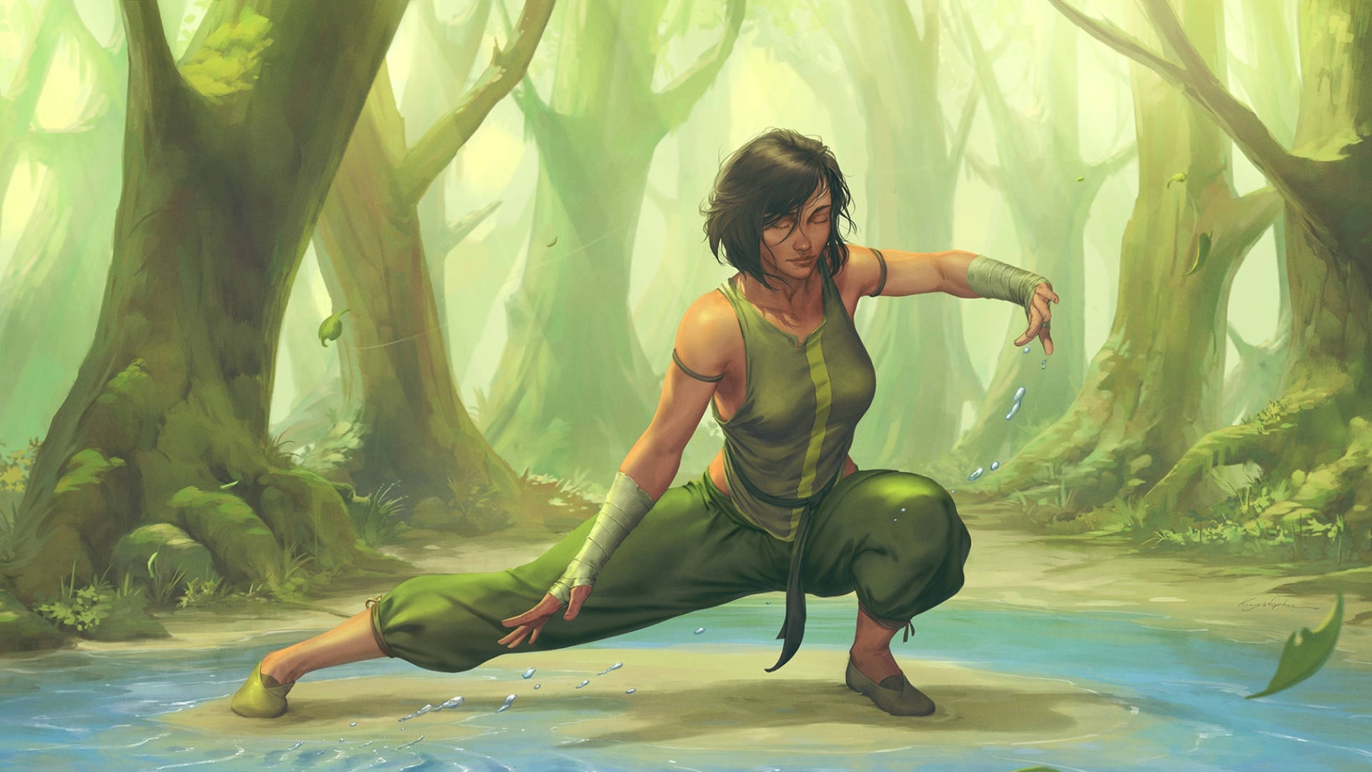 The Legend Of Korra, earth practice art, green martial arts gear, Full HD Desktop Wallpaper