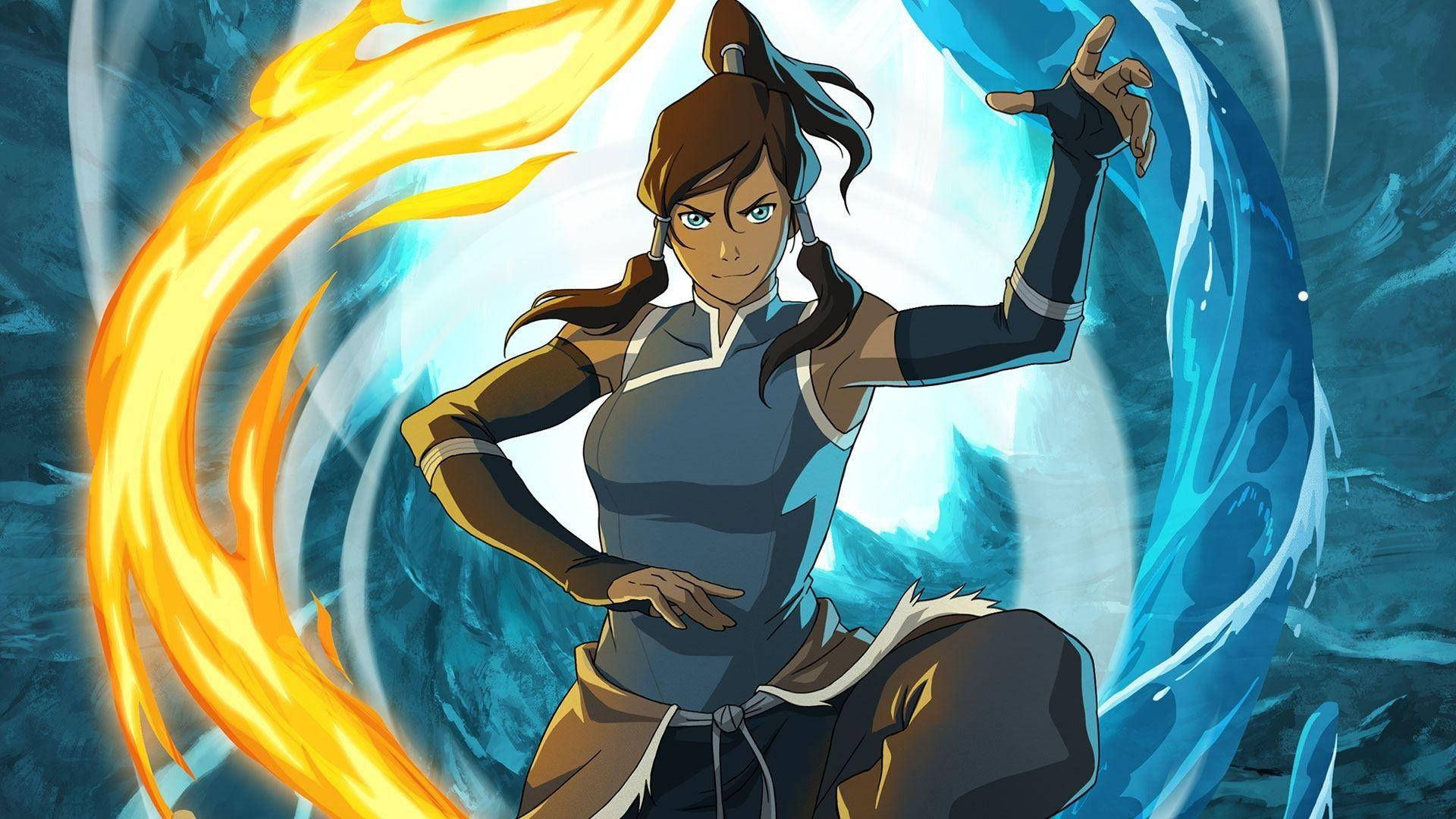 The Legend Of Korra, fiery orange flames, swirling blue water, Full HD Desktop Wallpaper