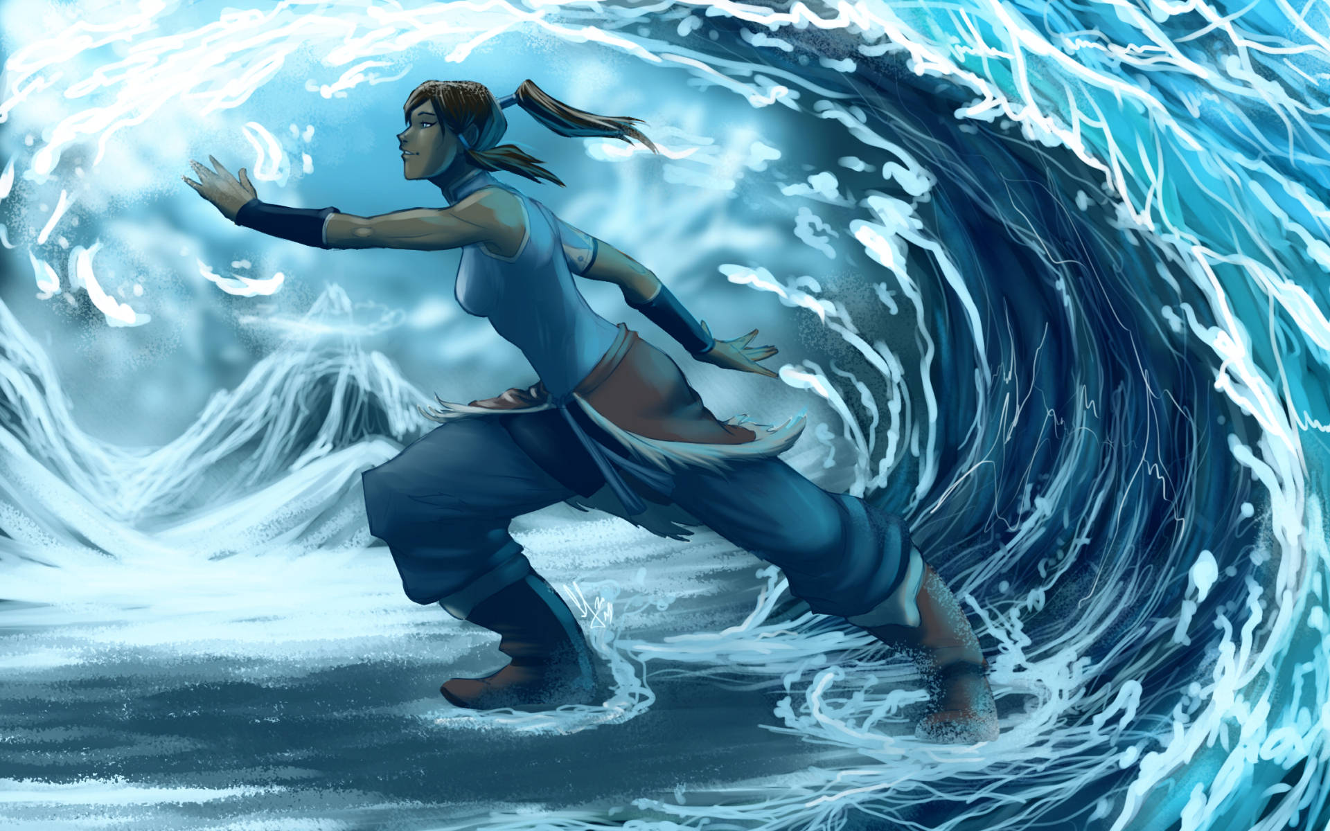 The Legend Of Korra, waterbender, blue robes, Full HD Desktop Wallpaper