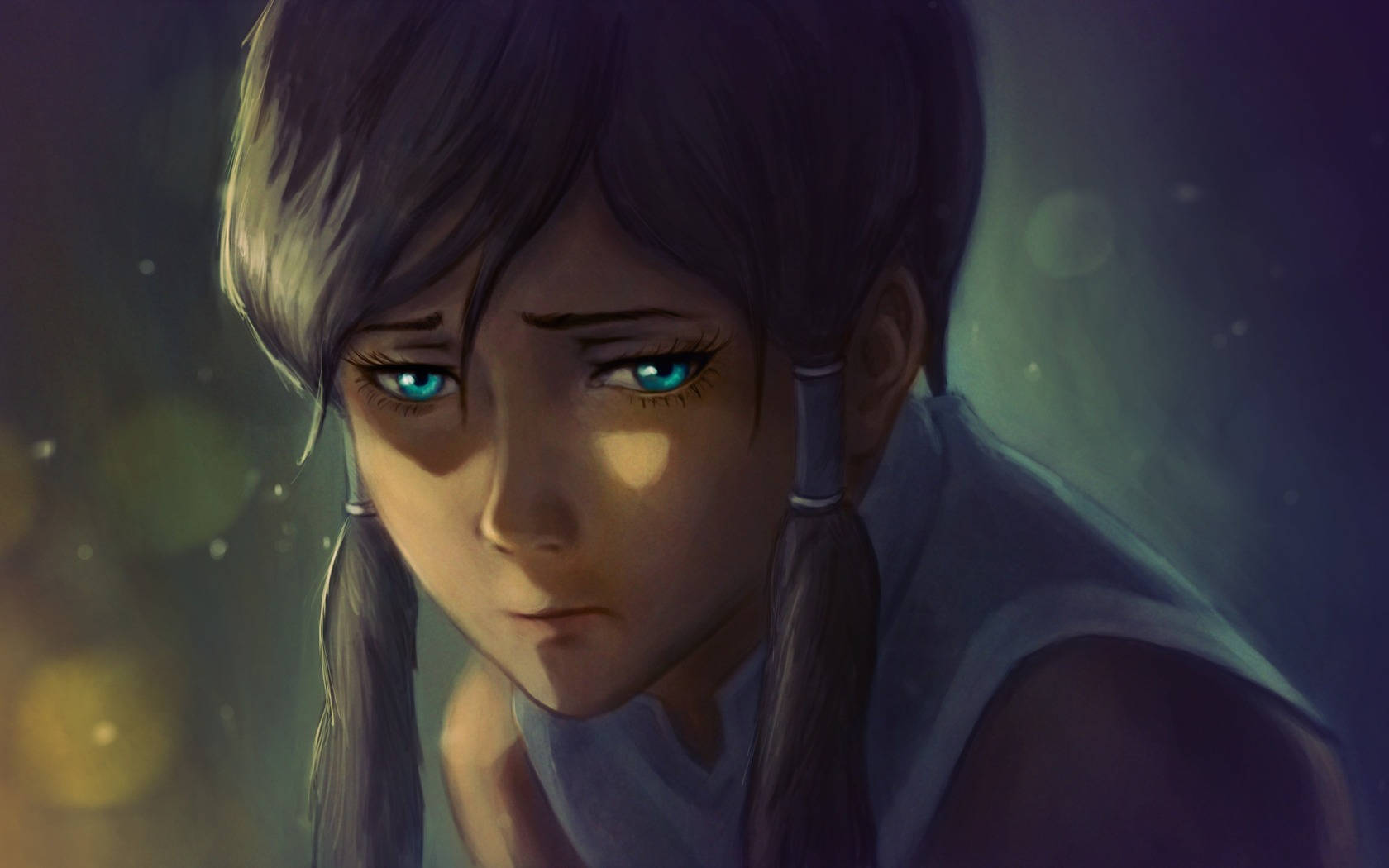 The Legend Of Korra, glowing blue eyes, dark pigtails, HD Desktop Wallpaper