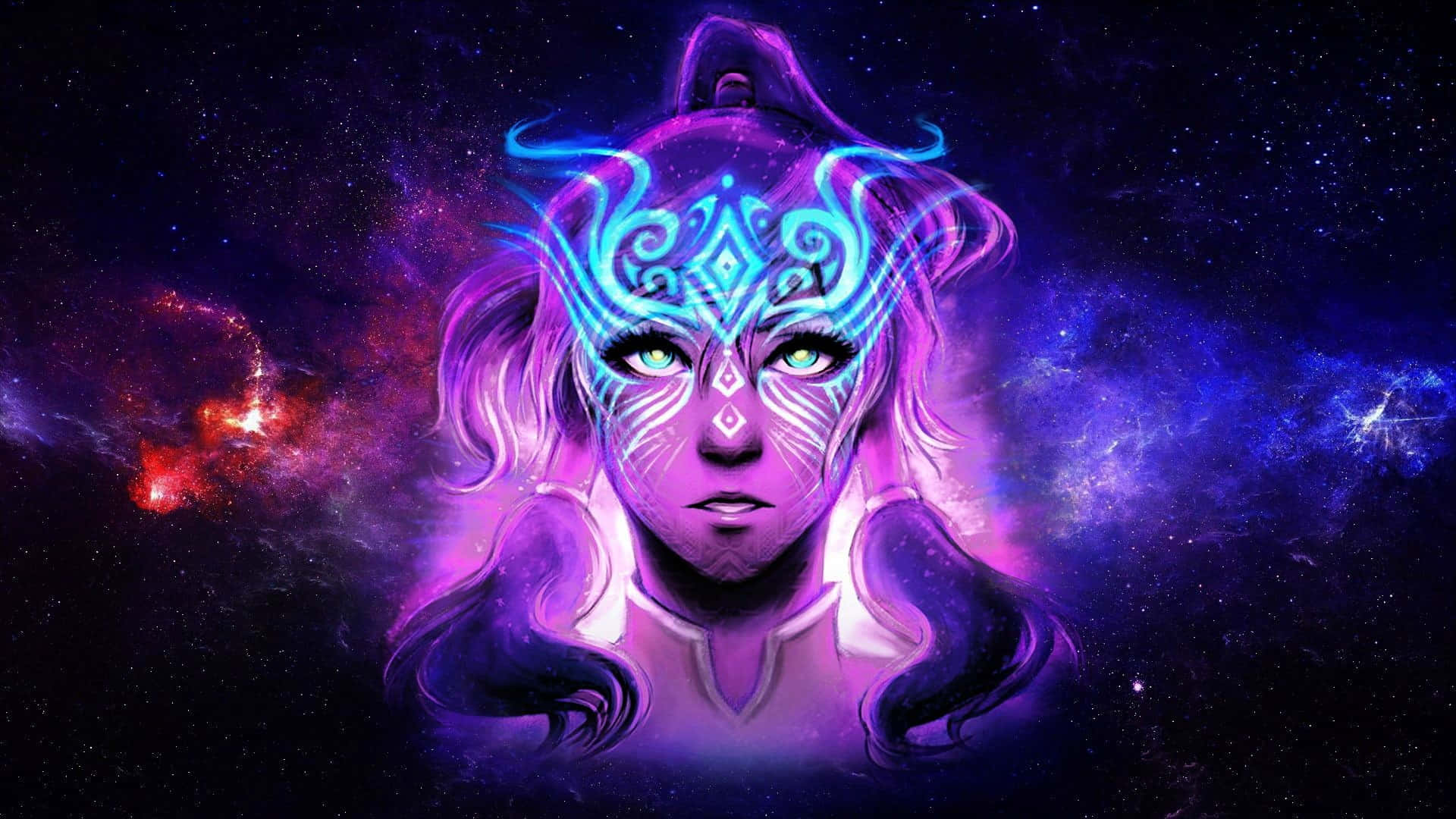 Korra, glowing blue tattoos, purple hair, Full HD Desktop Wallpaper