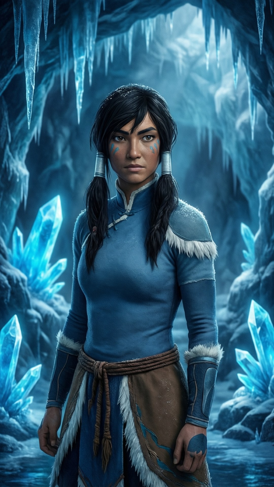 Korra, ice cave, blue face paint, Full HD Phone Wallpaper