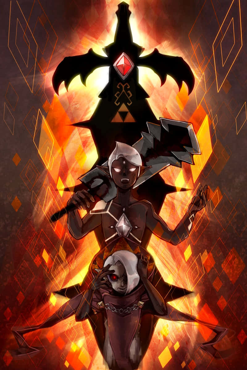 The Legend Of Zelda, Ghirahim, fiery sword silhouette, SD Phone Wallpaper