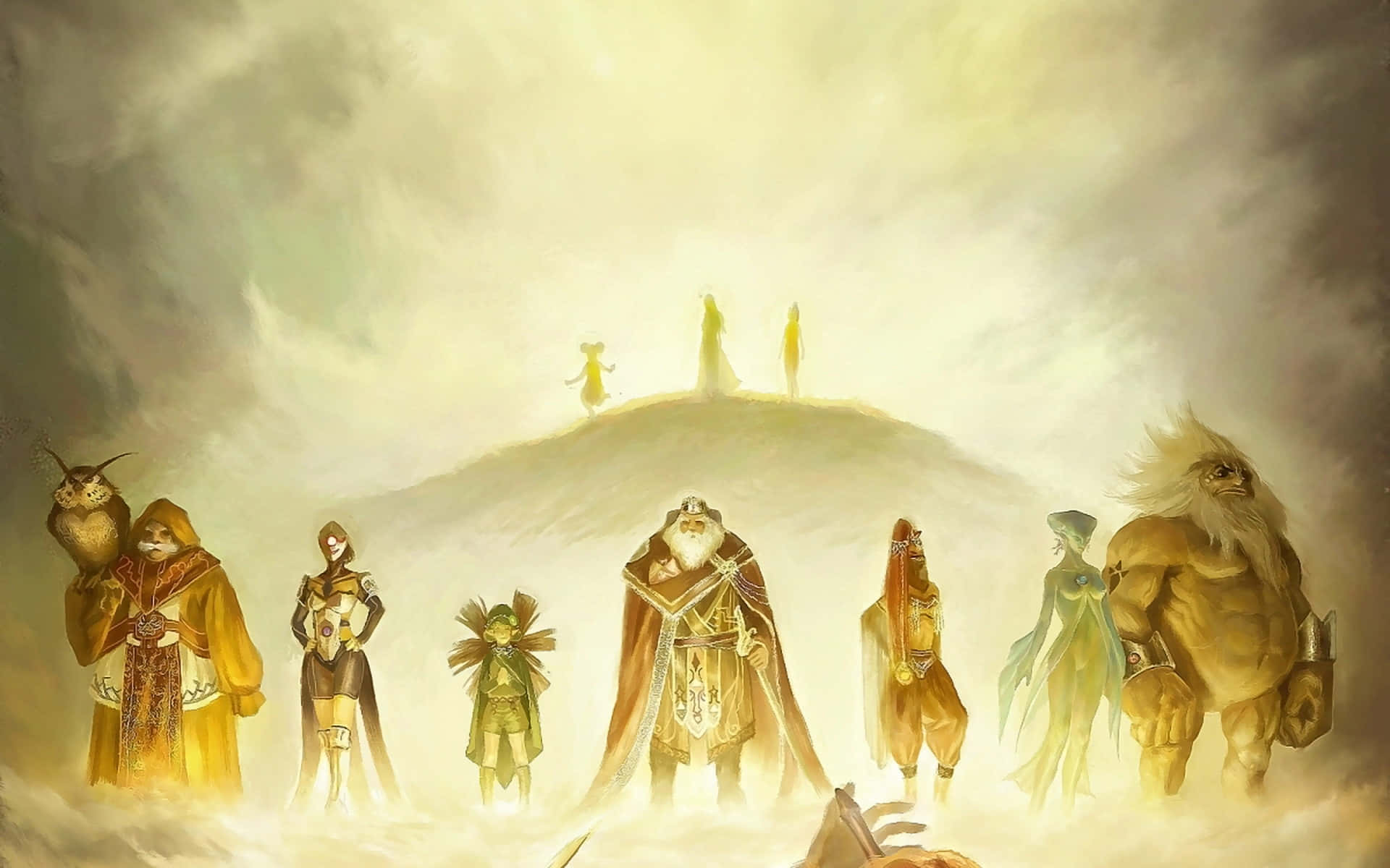 The Legend of Zelda: Hyrule, misty hill, glowing sky, Full HD Desktop Wallpaper