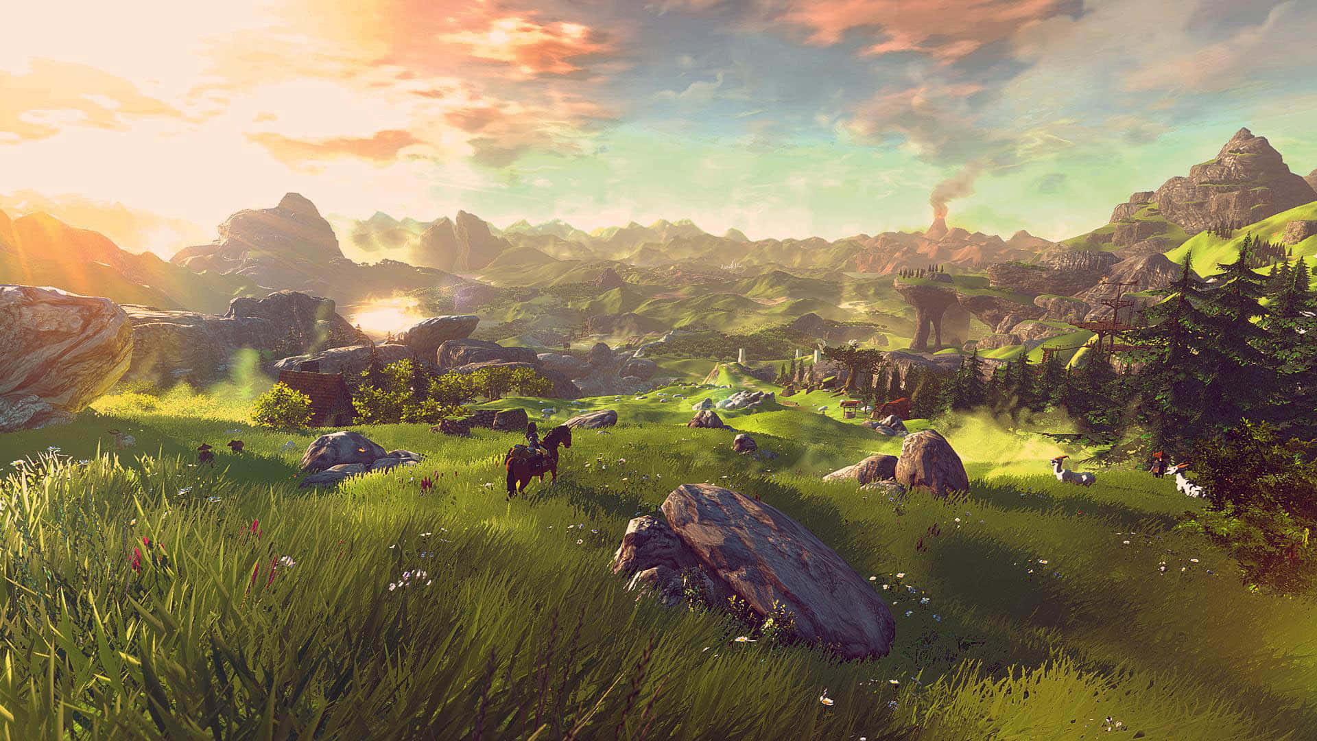 The Legend Of Zelda Hyrule, sunlit fantasy valley, rolling green hills, Full HD Desktop Wallpaper