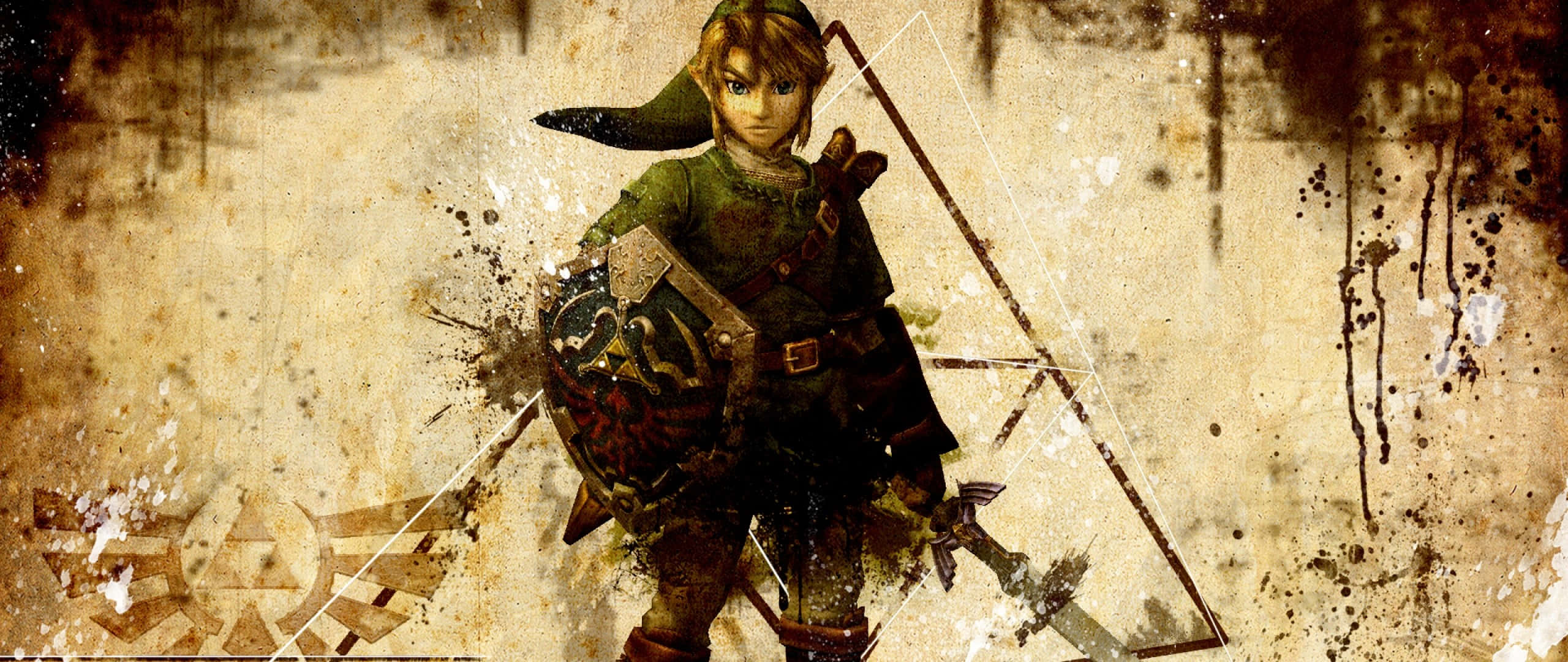 The Legend of Zelda Hyrule, warrior in green tunic and pointed hat, shield and sword, 2K Desktop Wallpaper