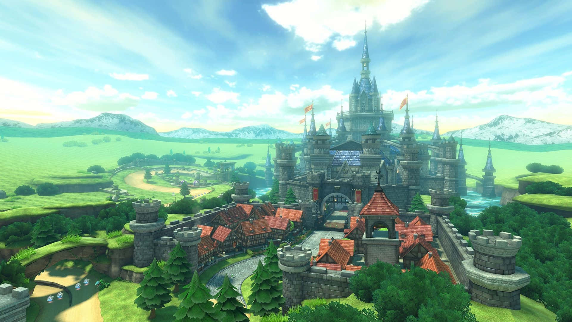 The Legend of Zelda: Hyrule, castle, red roofs, Full HD Desktop Wallpaper