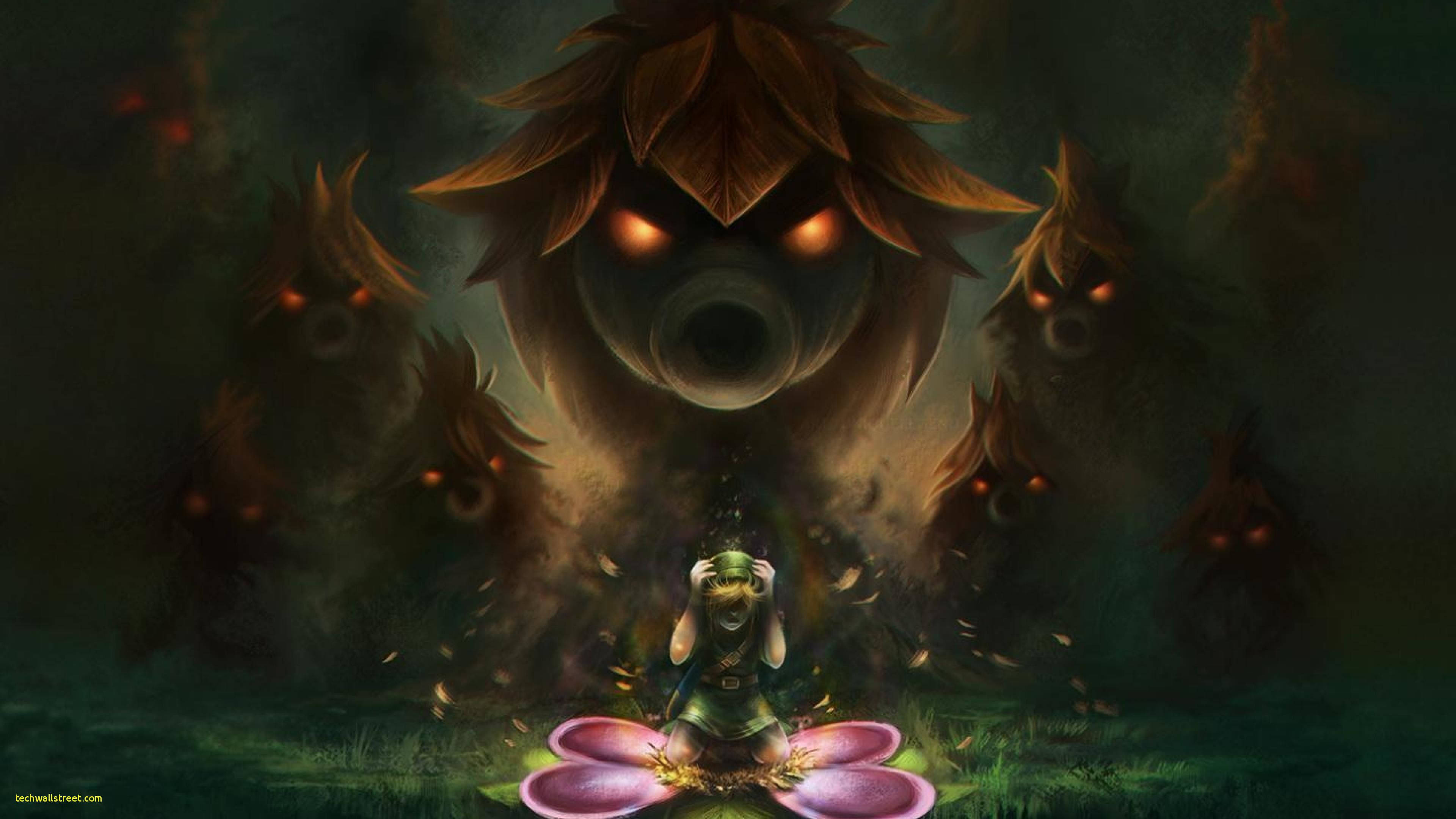 Zelda, green-clad figure, pink flower, 4K Desktop Wallpaper