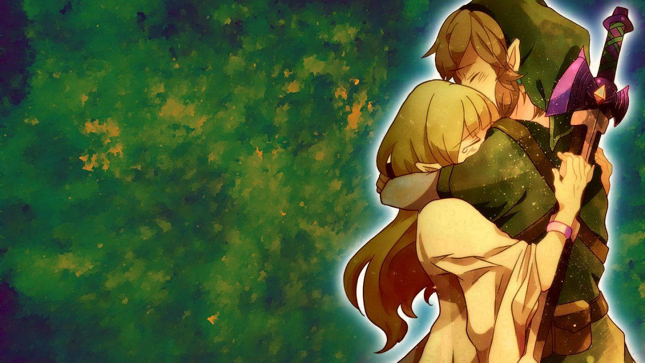 Legend of Zelda, anime characters, vibrant green textured background, HD Desktop Wallpaper