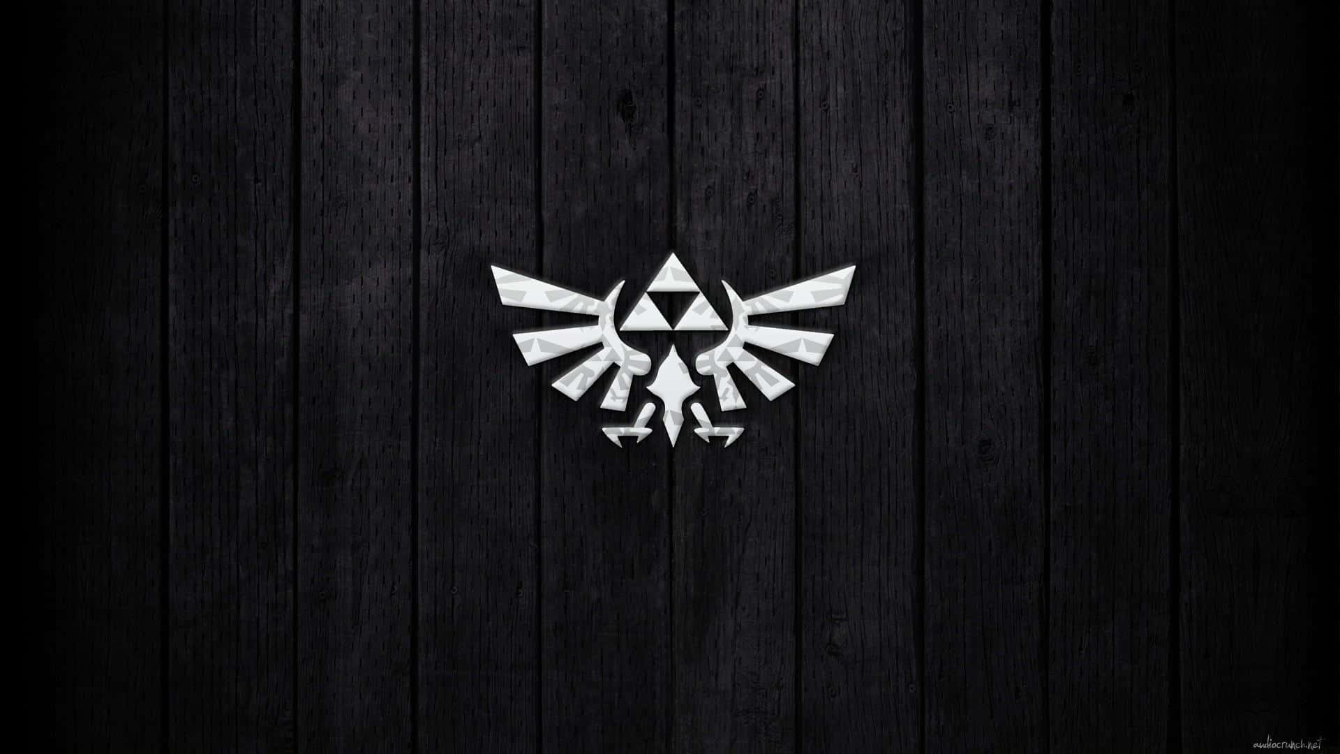 The Legend of Zelda: Hyrule, silver triforce symbol, dark wooden plank background, Full HD Desktop Wallpaper