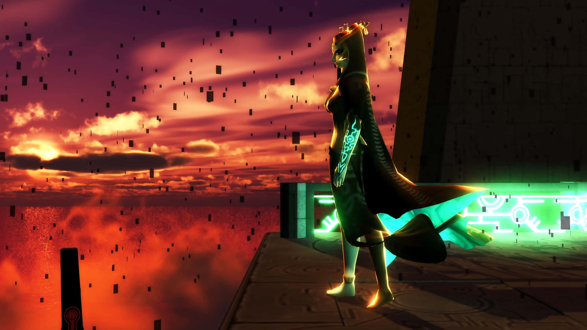 The Legend of Zelda, Midna, fiery sunset sky, Full HD Desktop Wallpaper