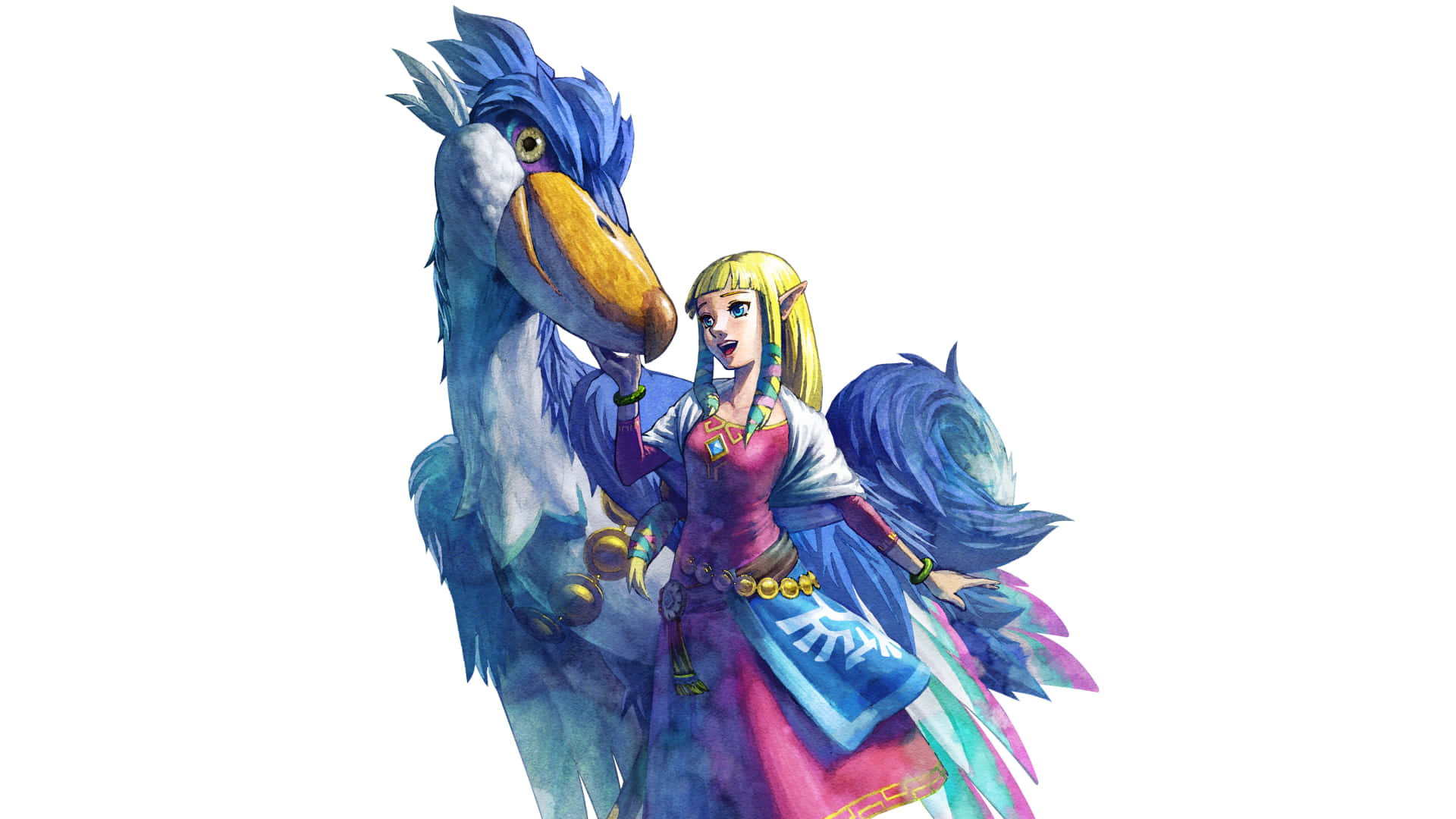 The Legend of Zelda: Skyward Sword, blonde princess, pink and blue dress, Full HD Desktop Wallpaper