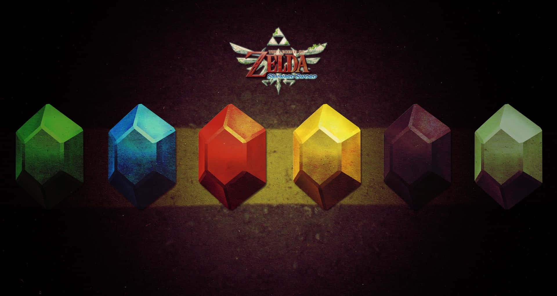 The Legend of Zelda: Skyward Sword, glowing colored gems, dark textured background, Full HD Desktop Wallpaper