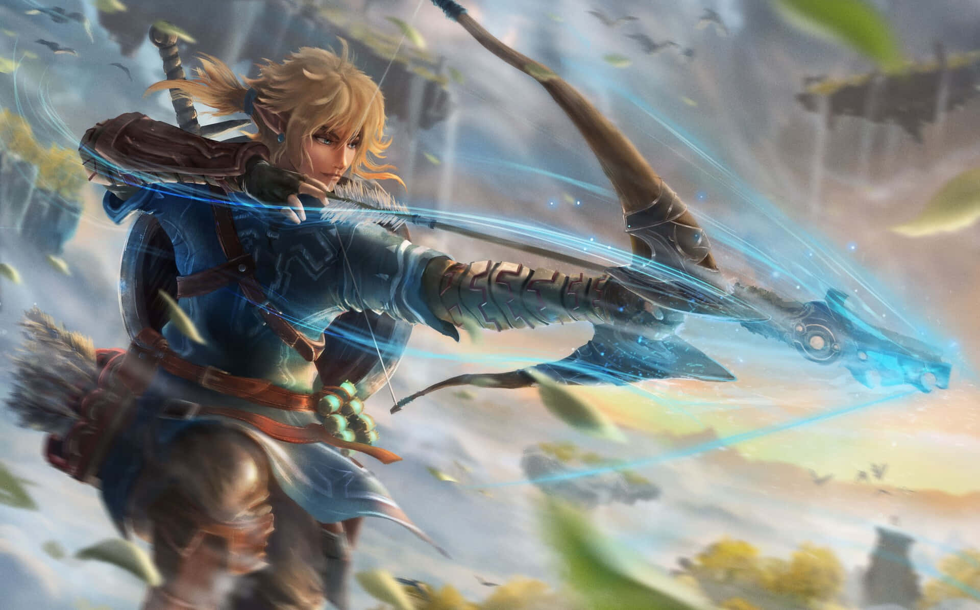 The Legend of Zelda: Tears of the Kingdom, blond elf warrior, blue armor, Full HD Desktop Wallpaper