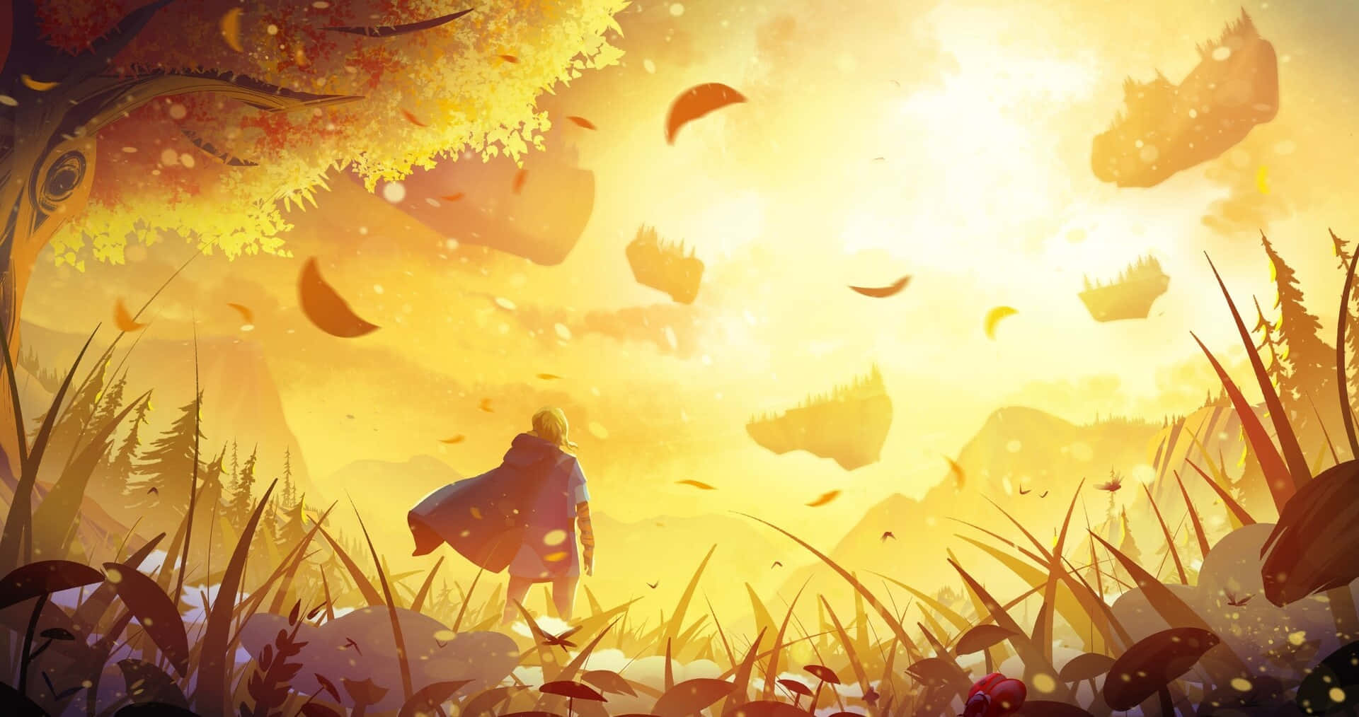 The Legend Of Zelda Tears Of The Kingdom, golden sky, autumn leaves, Full HD Desktop Wallpaper