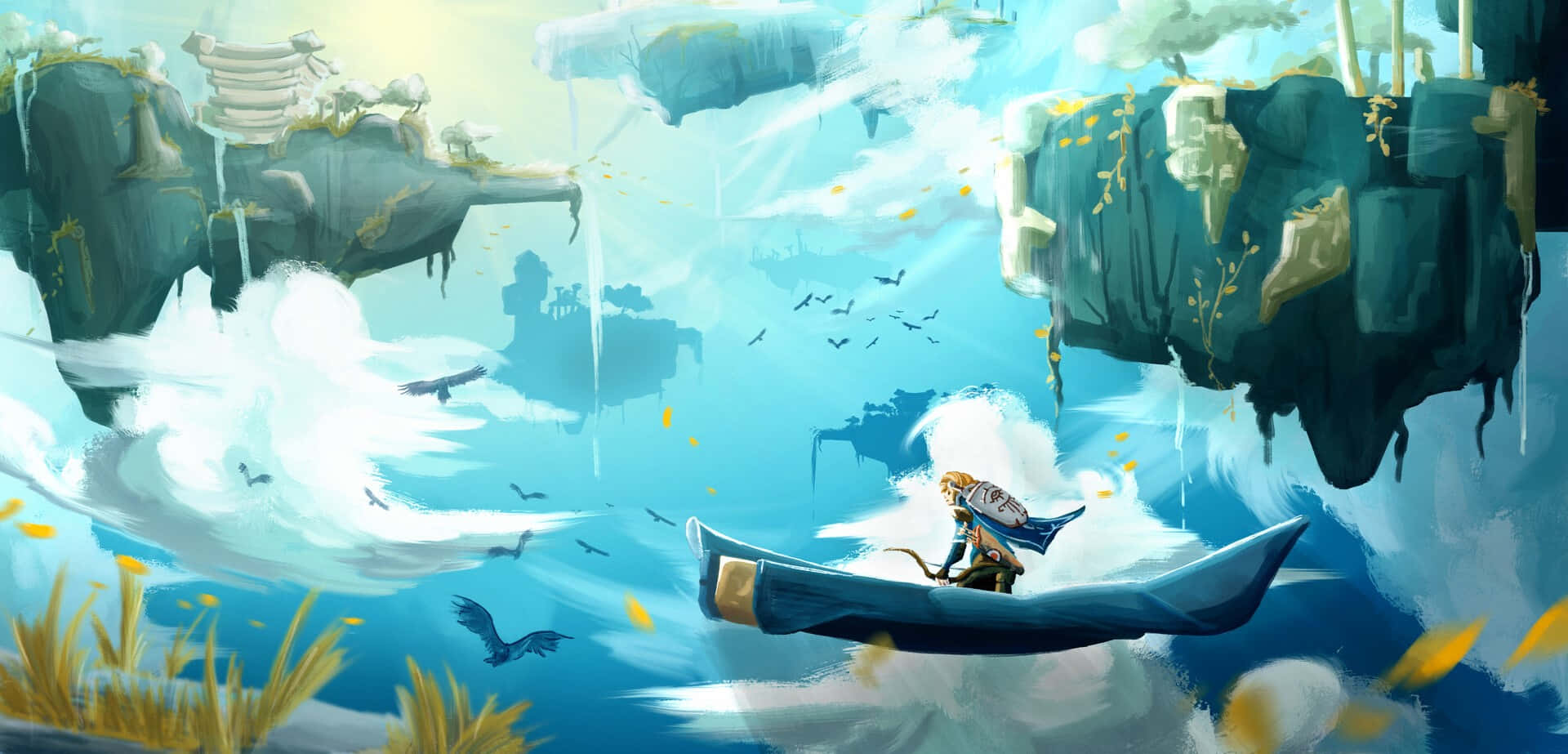 The Legend Of Zelda Tears Of The Kingdom, floating islands, cascading waterfalls, Full HD Desktop Wallpaper