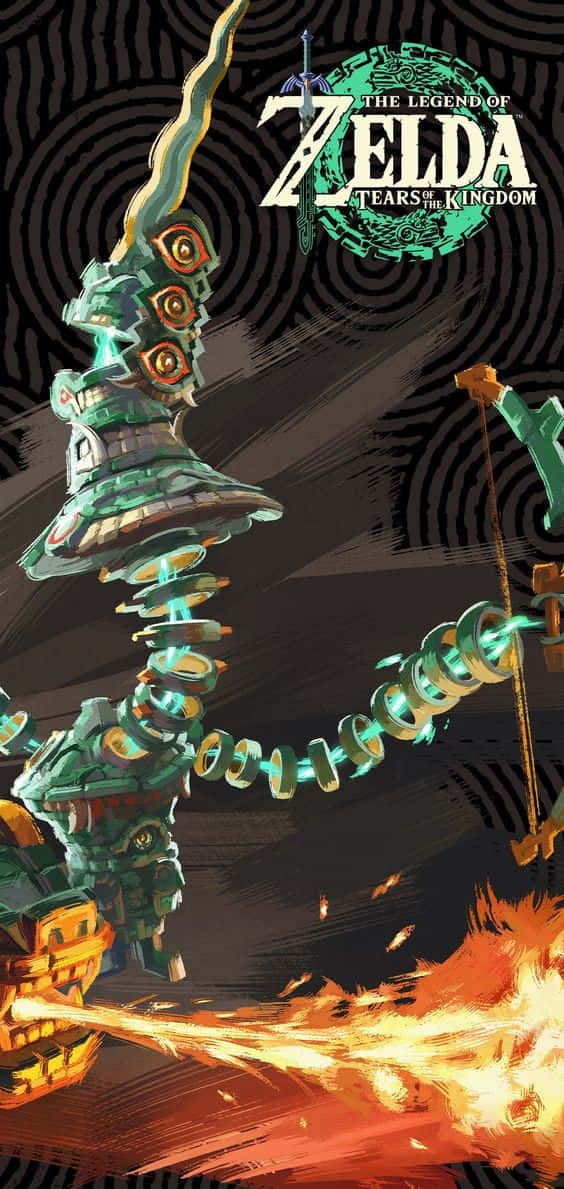 The Legend Of Zelda Tears Of The Kingdom, green mechanical golem, glowing eyes, SD Phone Wallpaper