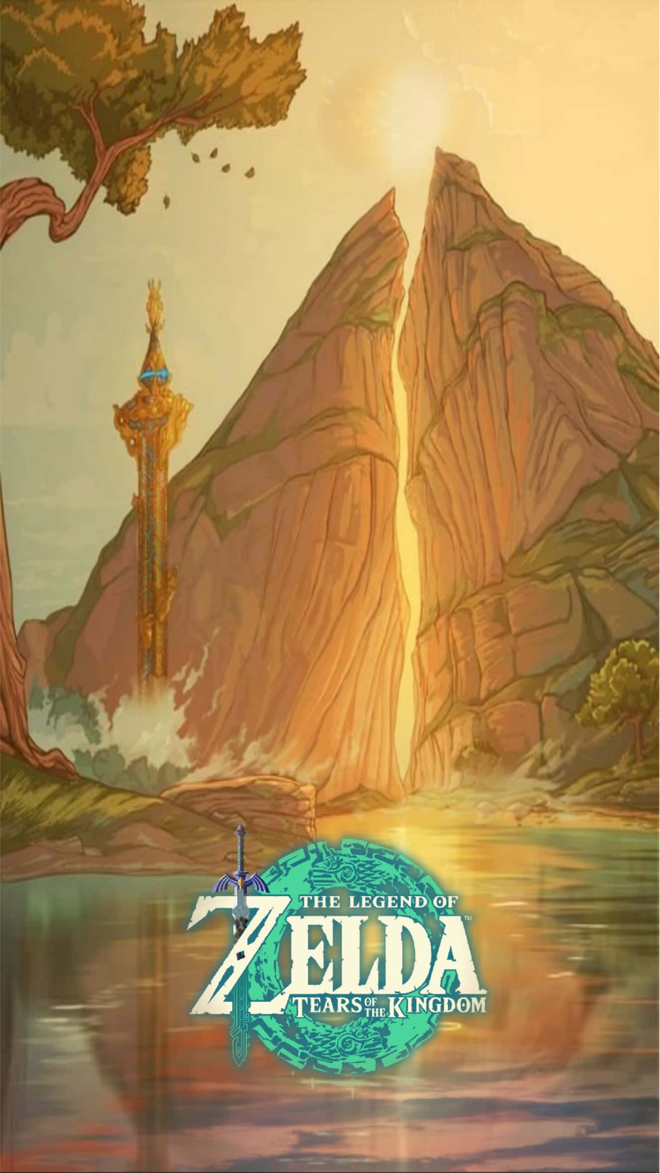 The Legend Of Zelda Tears Of The Kingdom, golden tower, rocky cliffs, Full HD Phone Wallpaper