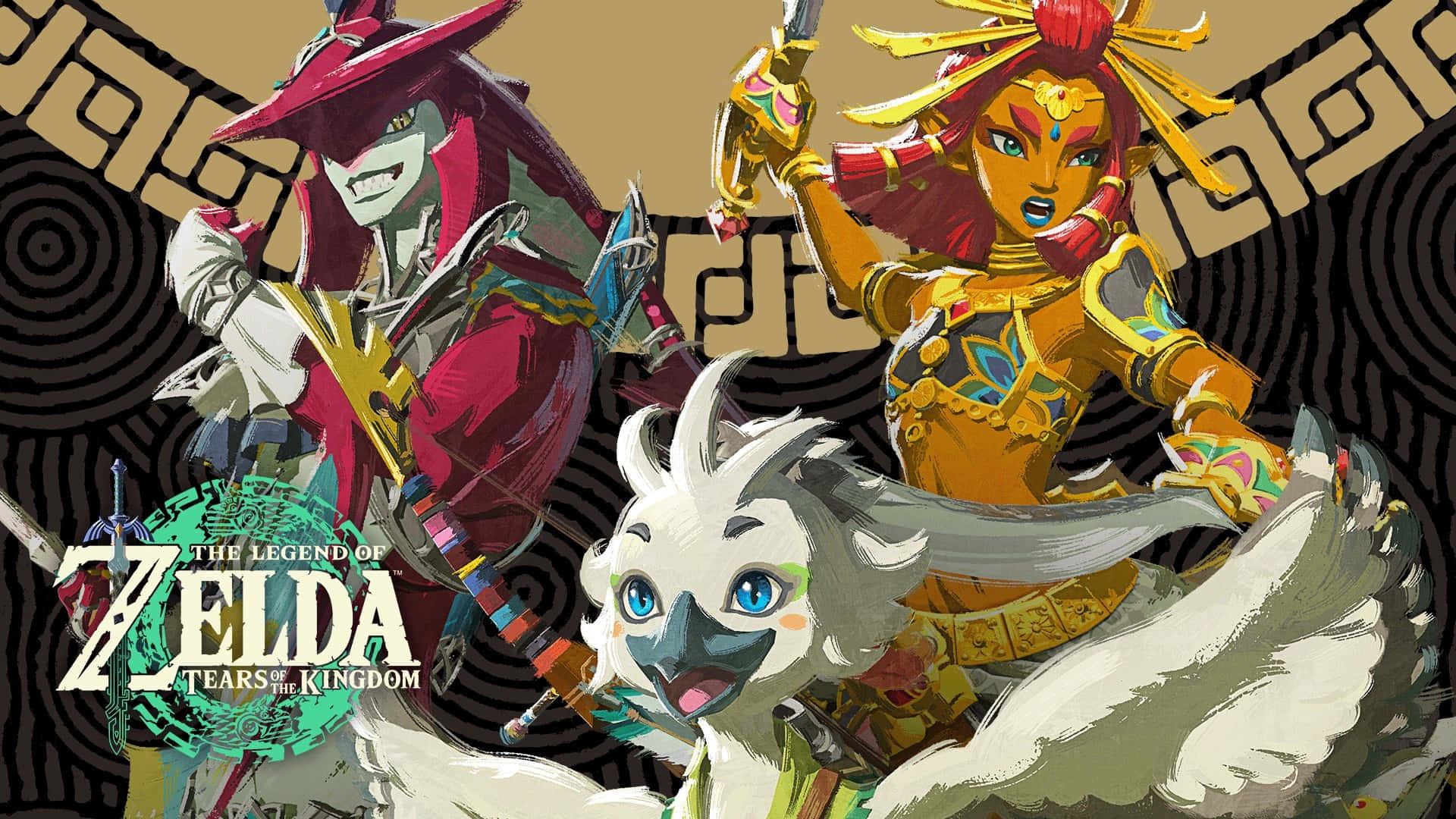 Zelda Tears of the Kingdom, red hooded figure, golden armored warrior, Full HD Desktop Wallpaper