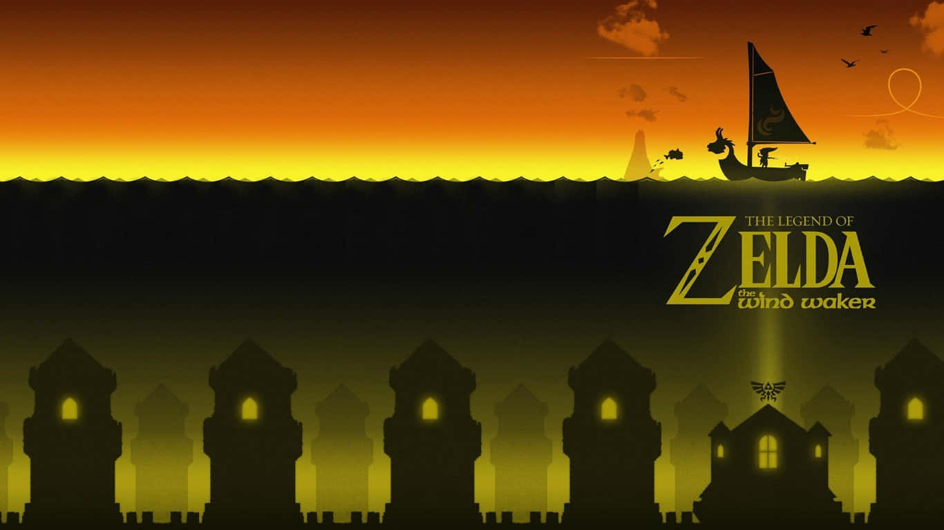The Legend Of Zelda The Wind Waker, sailboat, glowing orange sea, HD Desktop Wallpaper