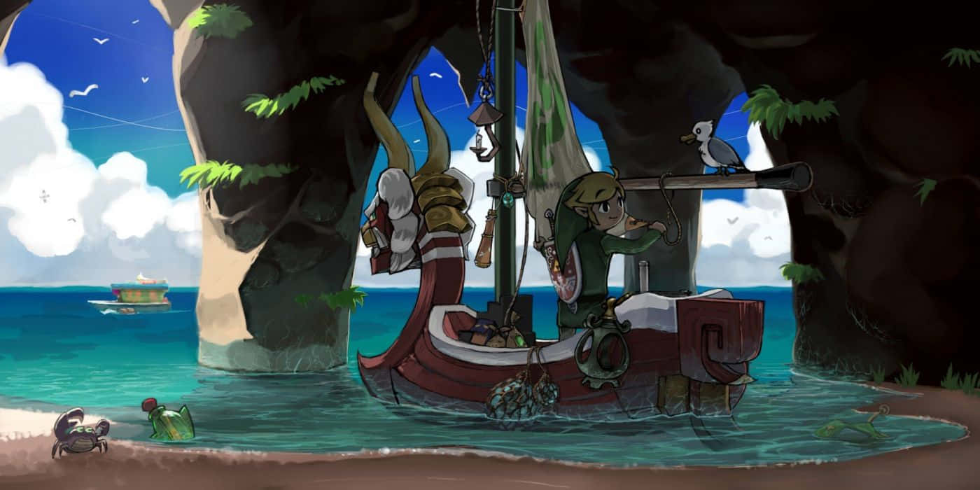 The Legend Of Zelda The Wind Waker, red boat, rocky cliff, HD Desktop Wallpaper
