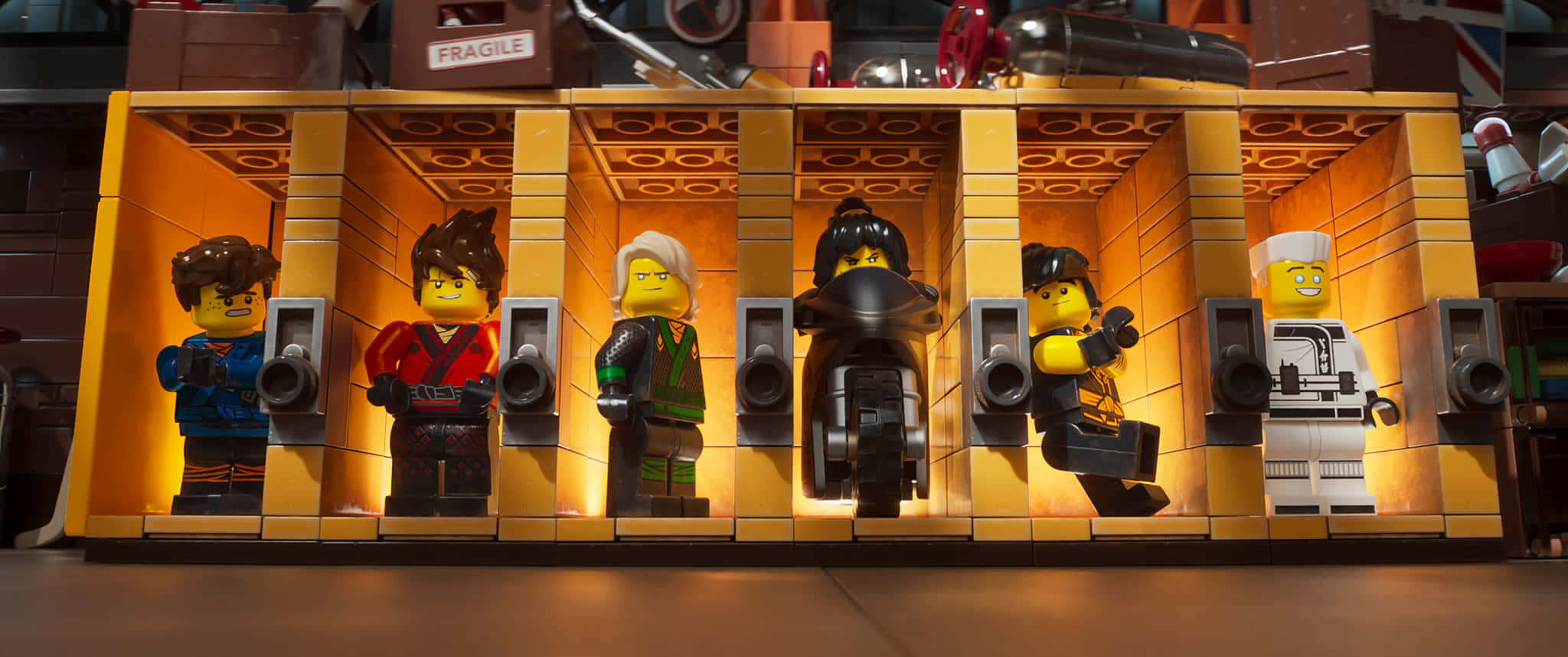 LEGO Ninjago Movie, Ninjago characters, golden lockers, Full HD Desktop Wallpaper