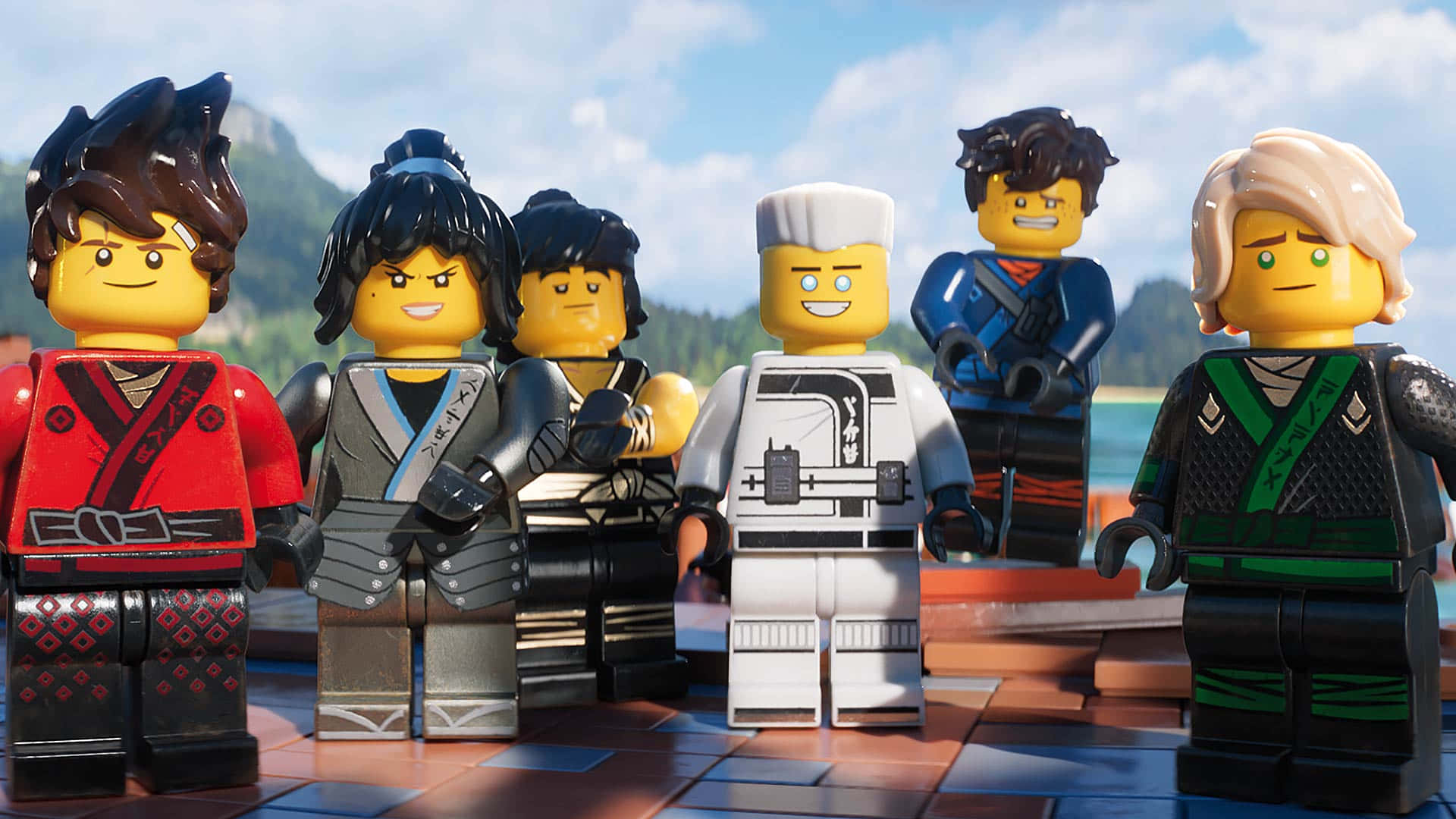 The Lego Ninjago Movie, LEGO Ninjago characters, wooden deck, Full HD Desktop Wallpaper