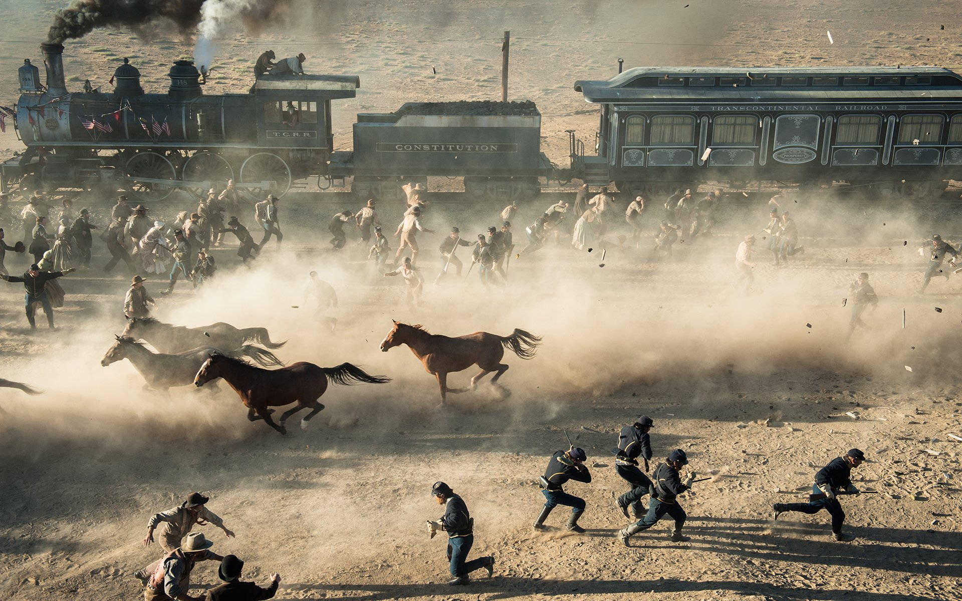 The Lone Ranger, train heist, cowboys on horses, Full HD Desktop Wallpaper