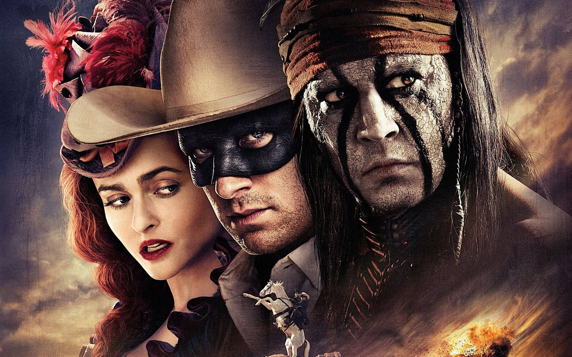 The Lone Ranger, characters, dramatic western costumes, Full HD Desktop Wallpaper