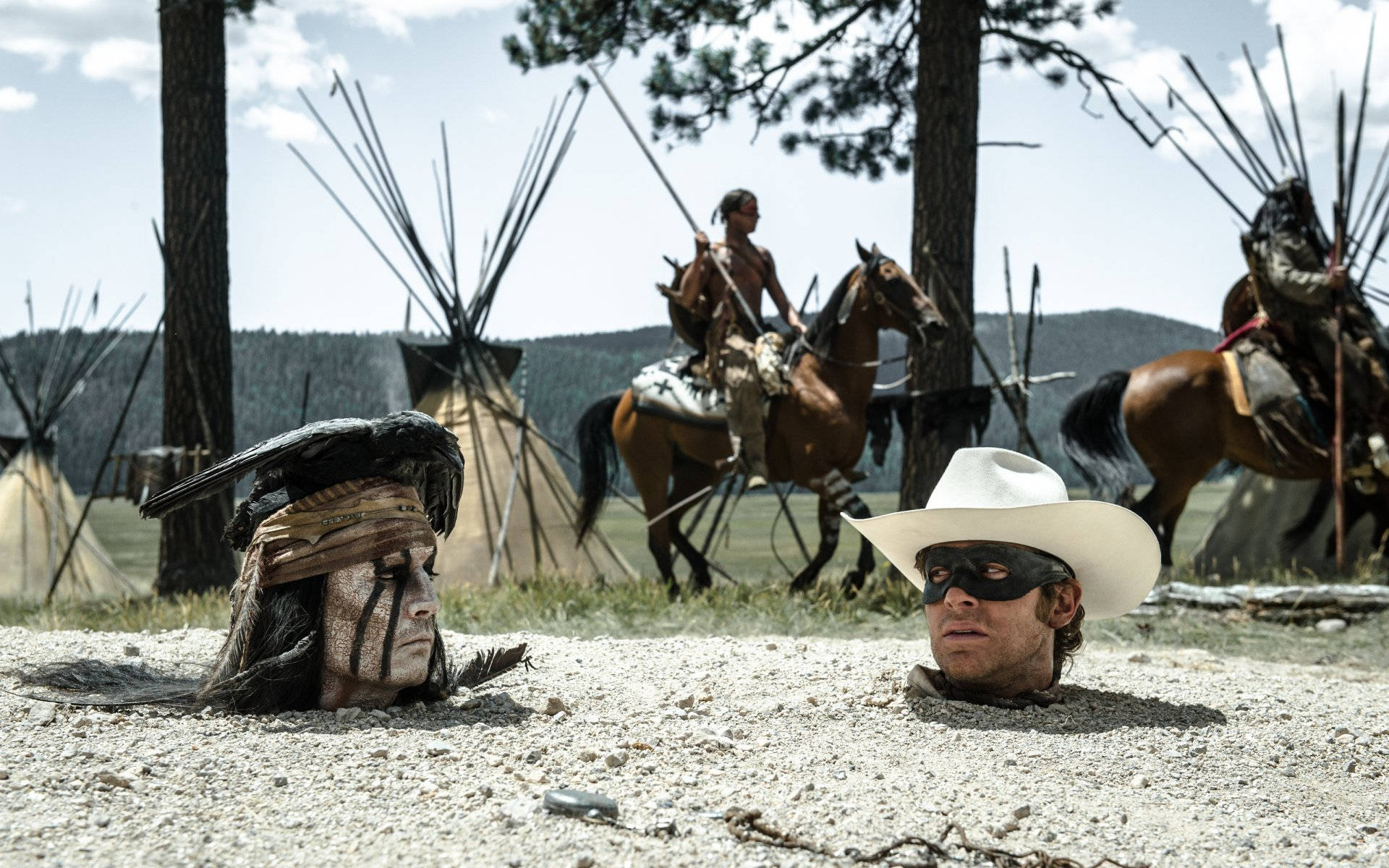 The Lone Ranger, feathered headdress, white cowboy hat, Full HD Desktop Wallpaper