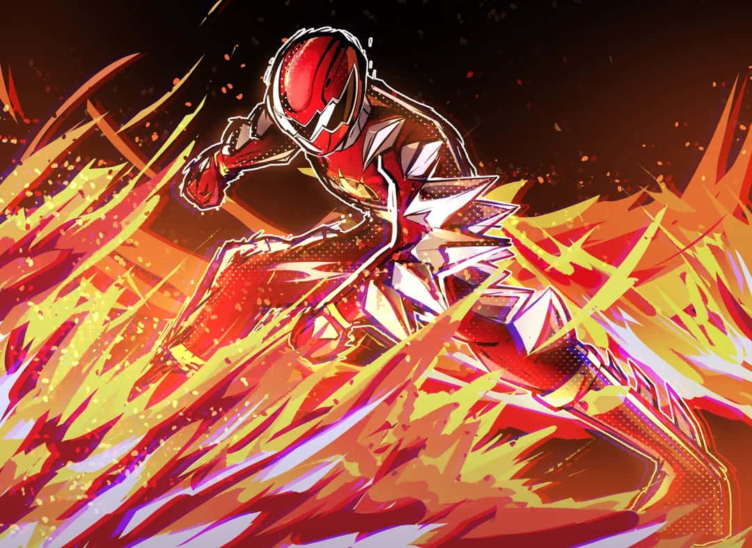 Red Ranger, armored warrior, explosive flames, SD Desktop Wallpaper