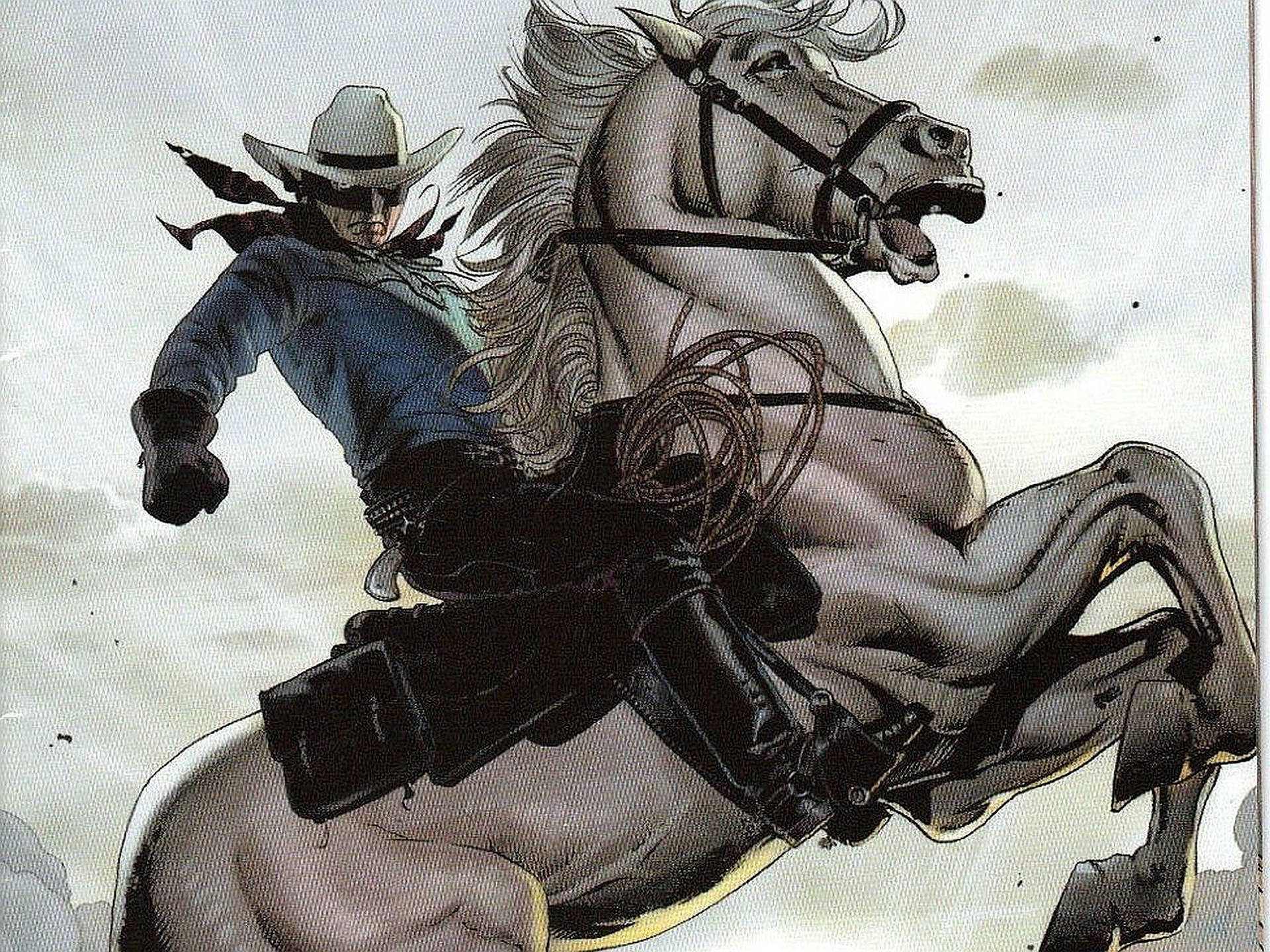 The Lone Ranger, blue shirt, white hat, Full HD Desktop Wallpaper