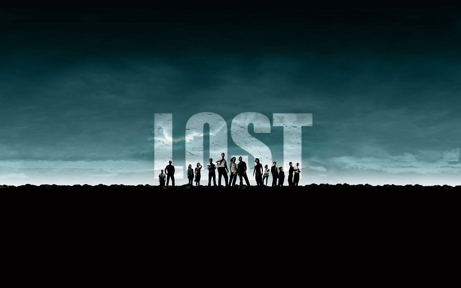 LOST, stormy teal sky, silhouetted figures, Full HD Desktop Wallpaper
