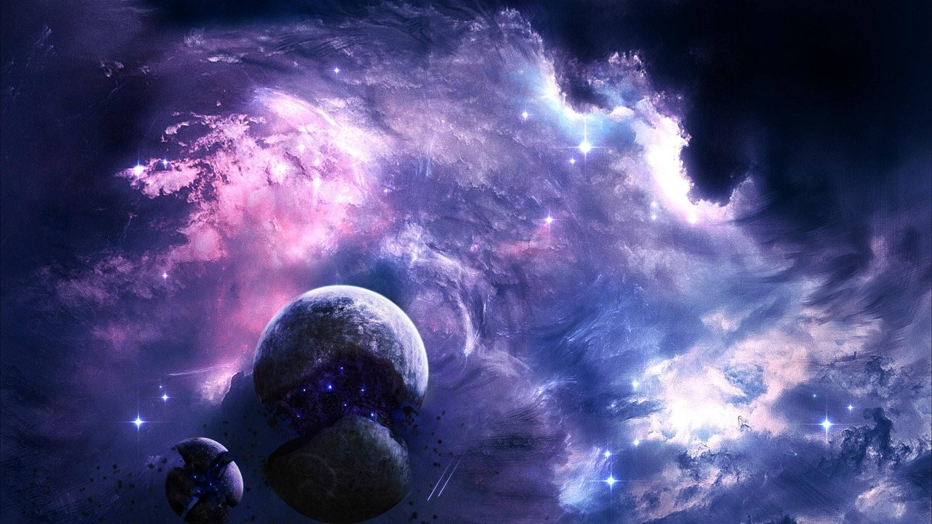 Lost In Space, planet, glowing purple and blue nebula, Full HD Desktop Wallpaper