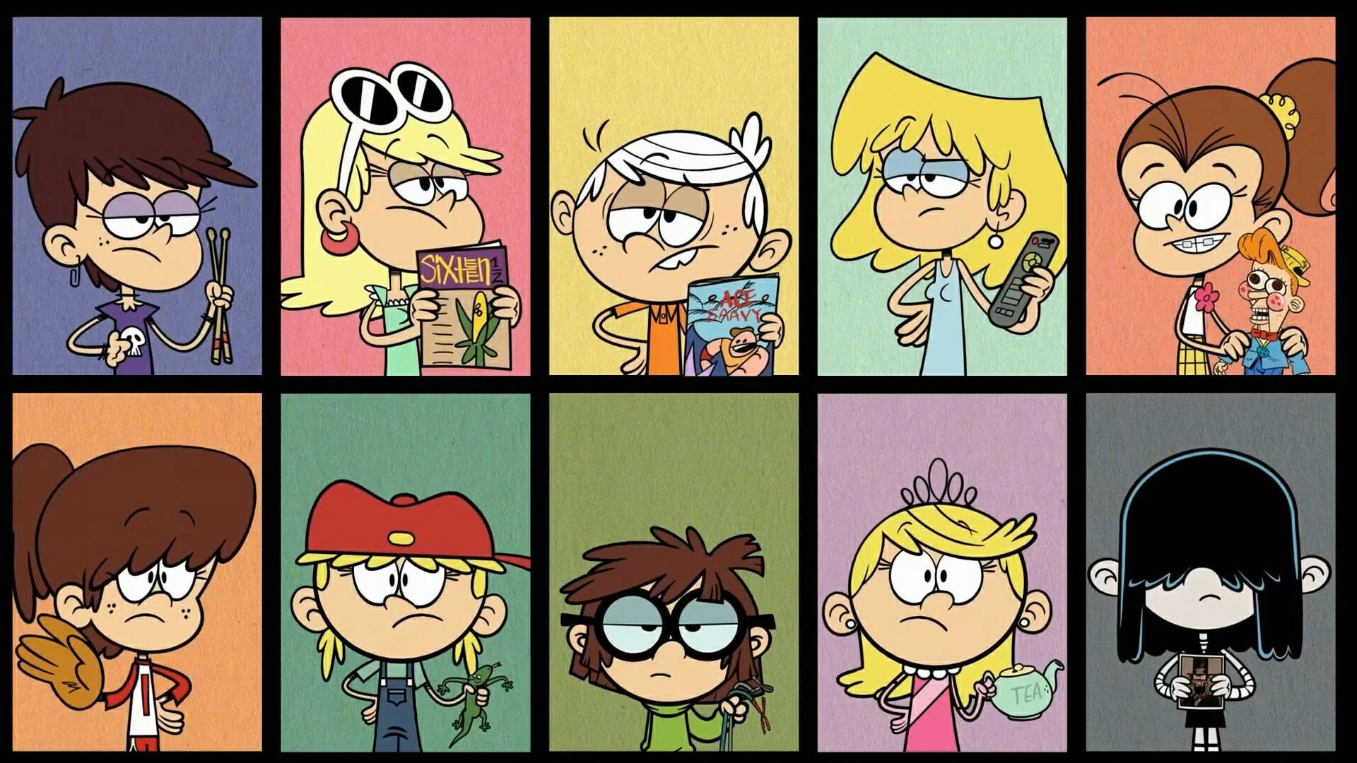 The Loud House, ten cartoon characters, distinct expressions, Full HD Desktop Wallpaper