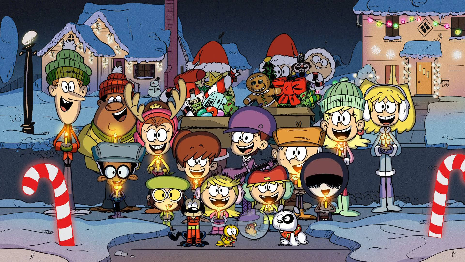 The Loud House, Christmas Carols, snowy town square, Full HD Desktop Wallpaper