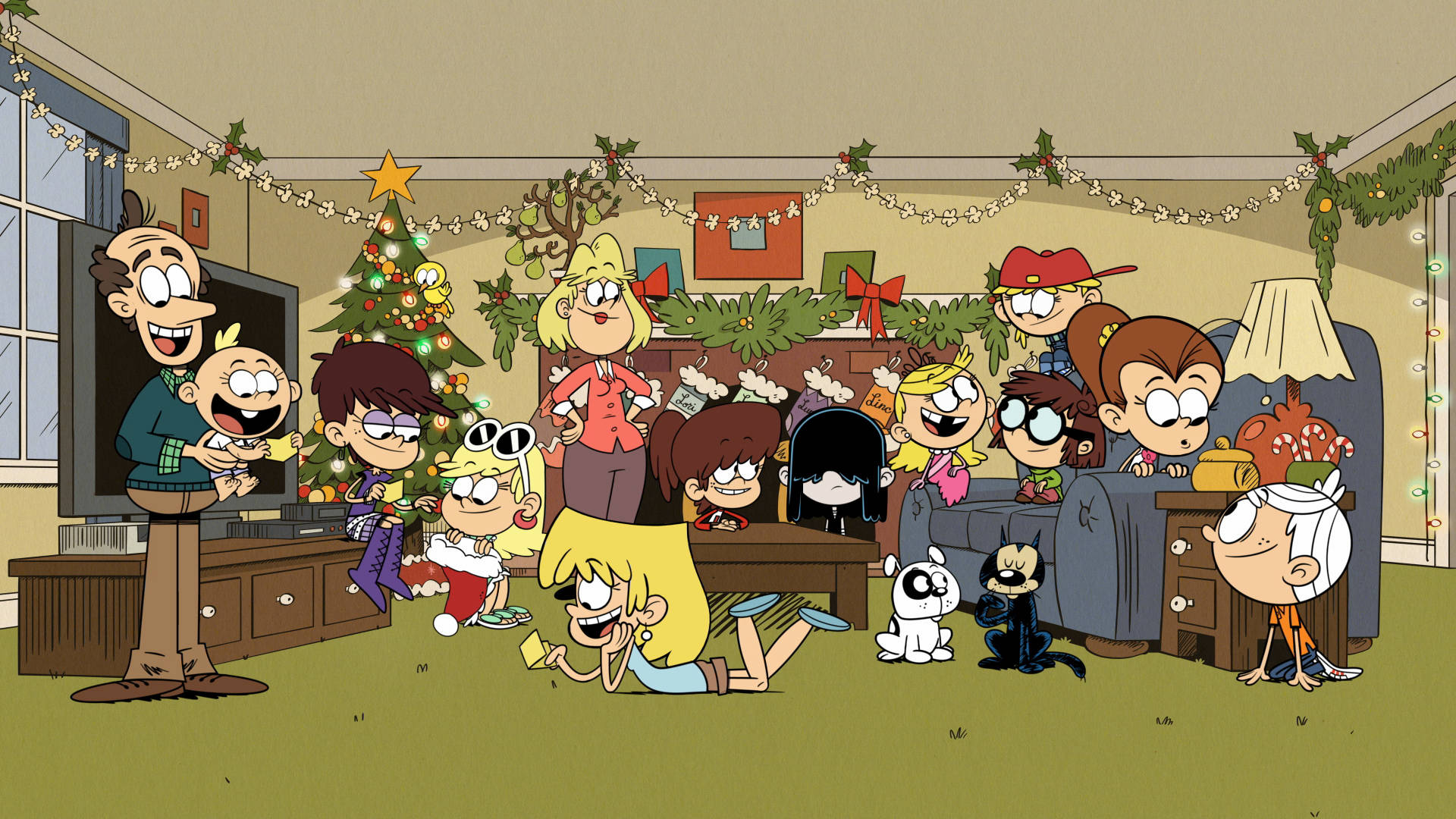 The Loud House, Christmas, cozy living room, Full HD Desktop Wallpaper