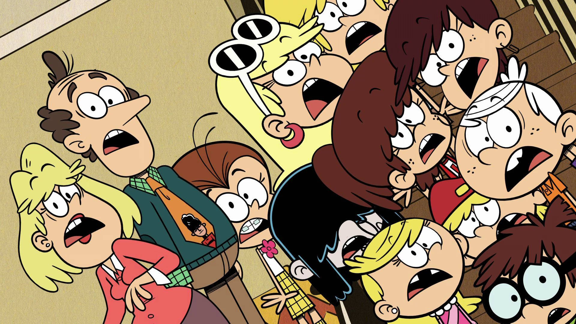 The Loud House, chaotic cartoon family, screams in terror, Full HD Desktop Wallpaper