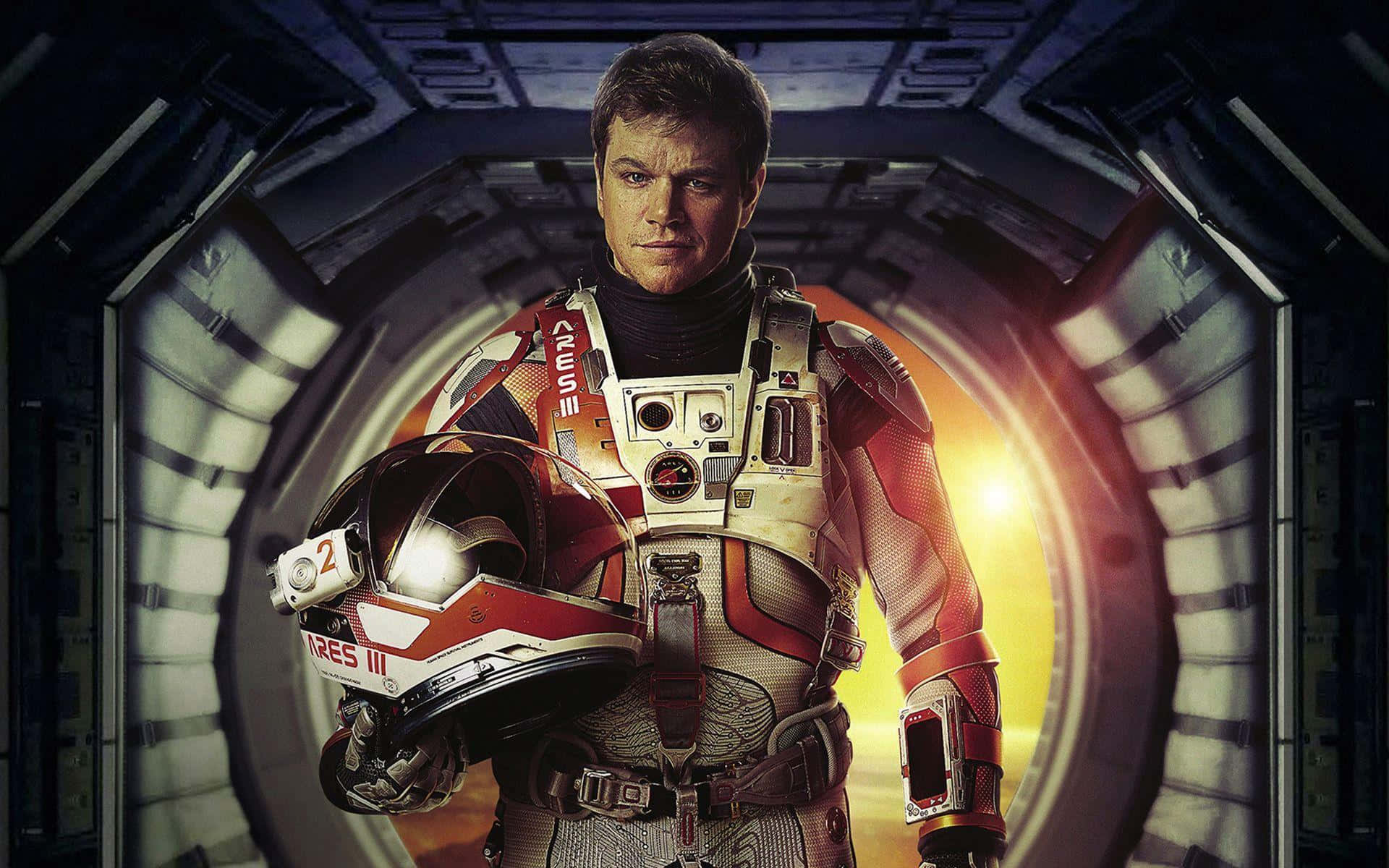 The Martian, red and white spacesuit, spaceship corridor, Full HD Desktop Wallpaper