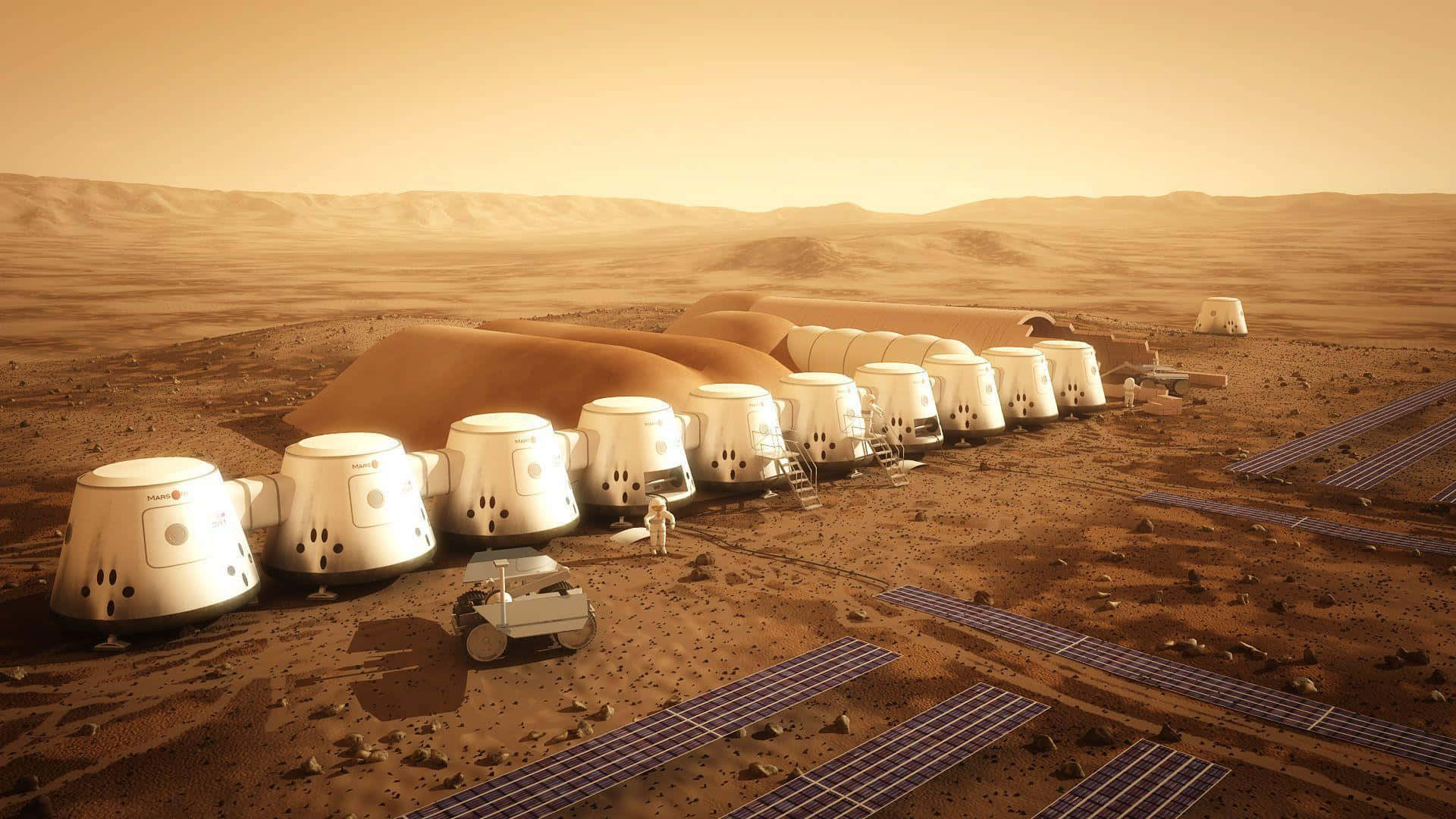 The Martian, white domed habitats, solar panels, Full HD Desktop Wallpaper