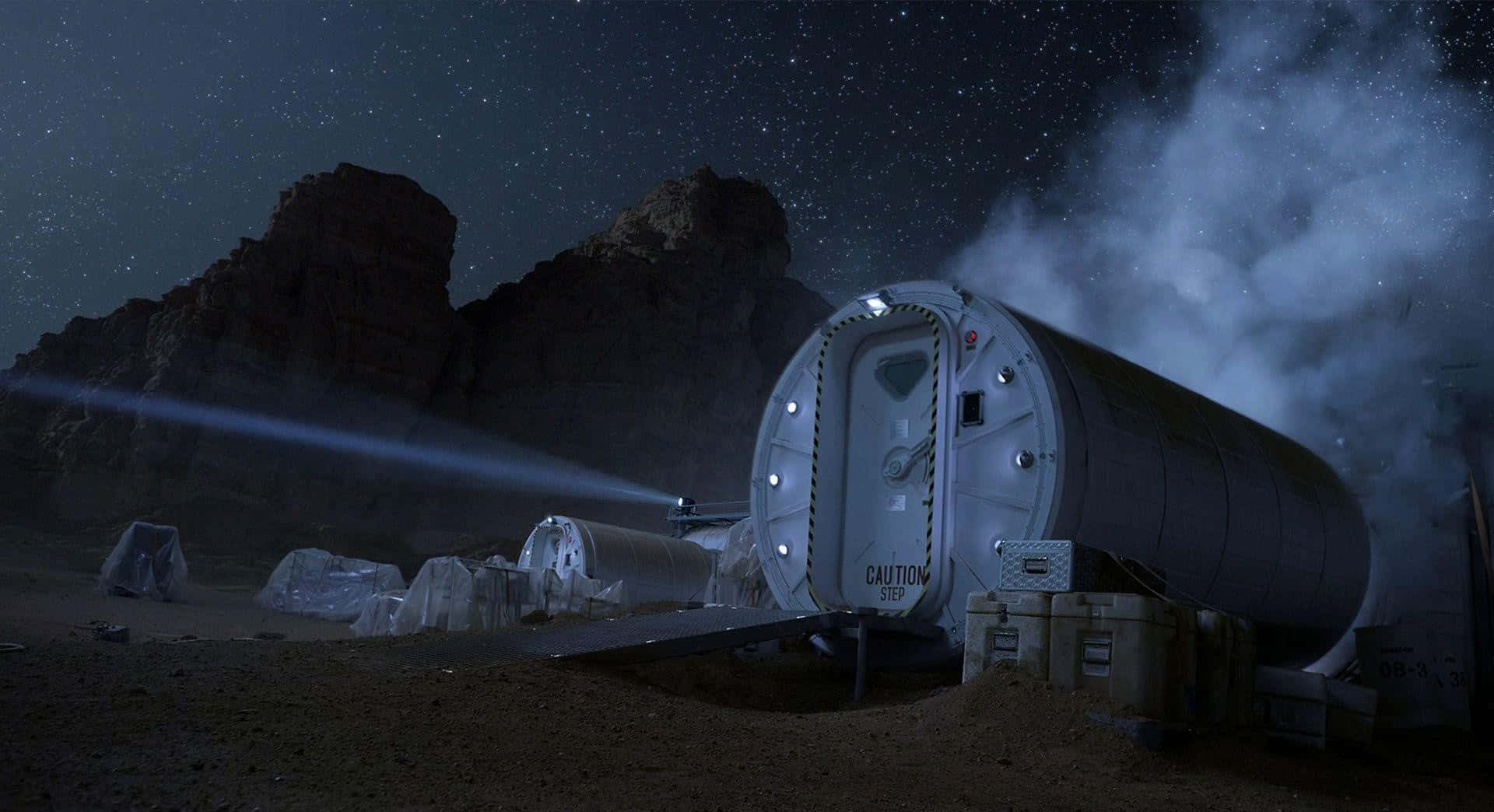 The Martian, cylindrical habitat, rocky alien planet, Full HD Desktop Wallpaper