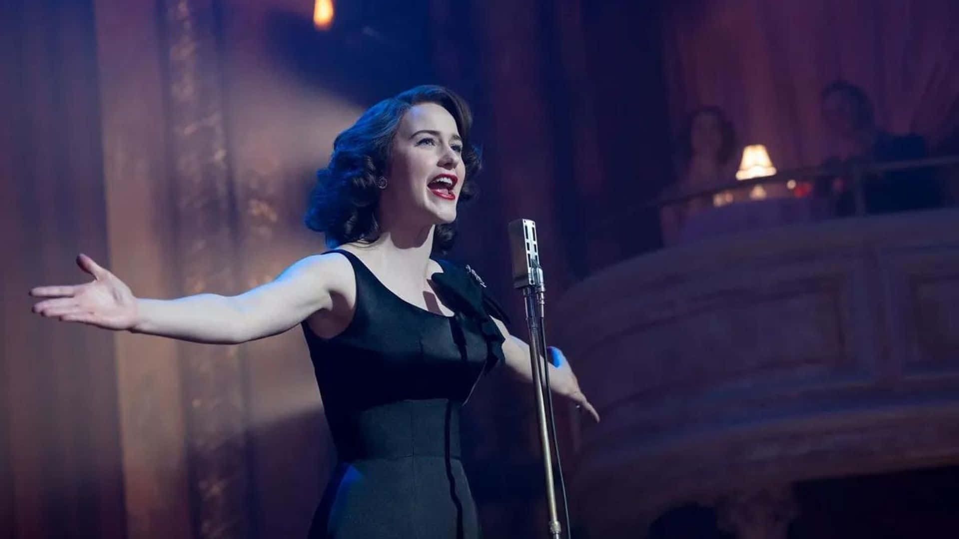 The Marvelous Mrs. Maisel, 1950s chic style, black dress, Full HD Desktop Wallpaper