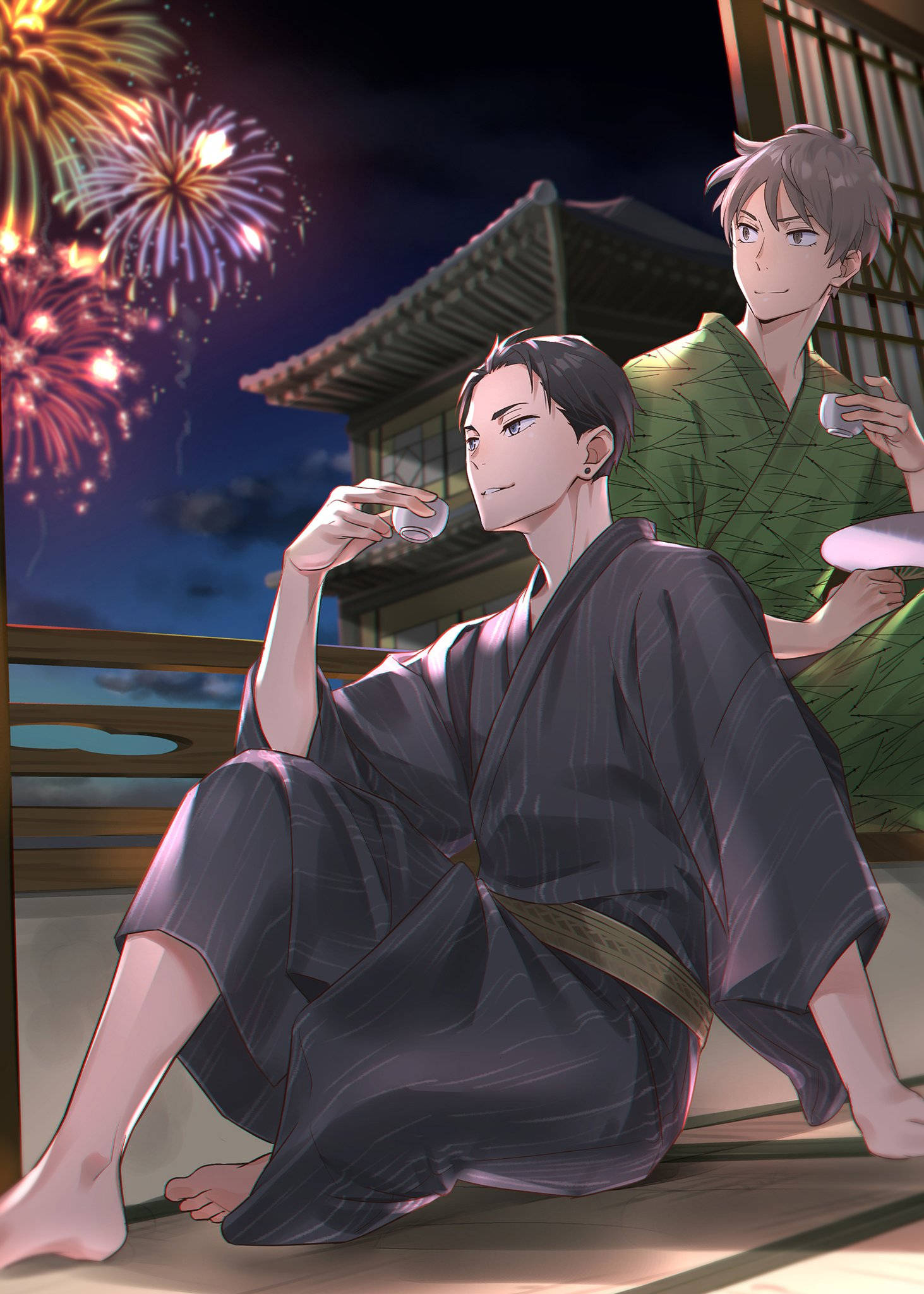 The Millionaire Detective, fireworks festival, traditional robes, Full HD Phone Wallpaper