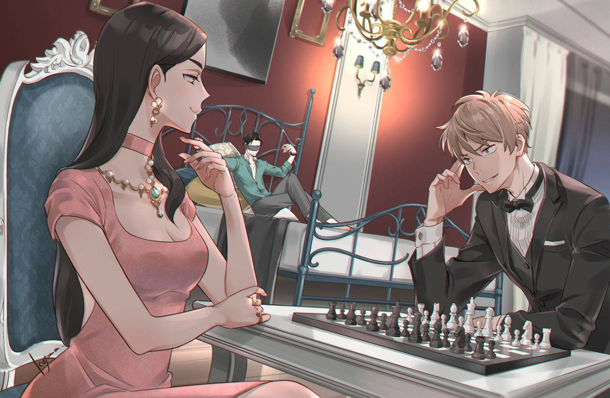 The millionaire detective, chess game, anime characters, SD Desktop Wallpaper
