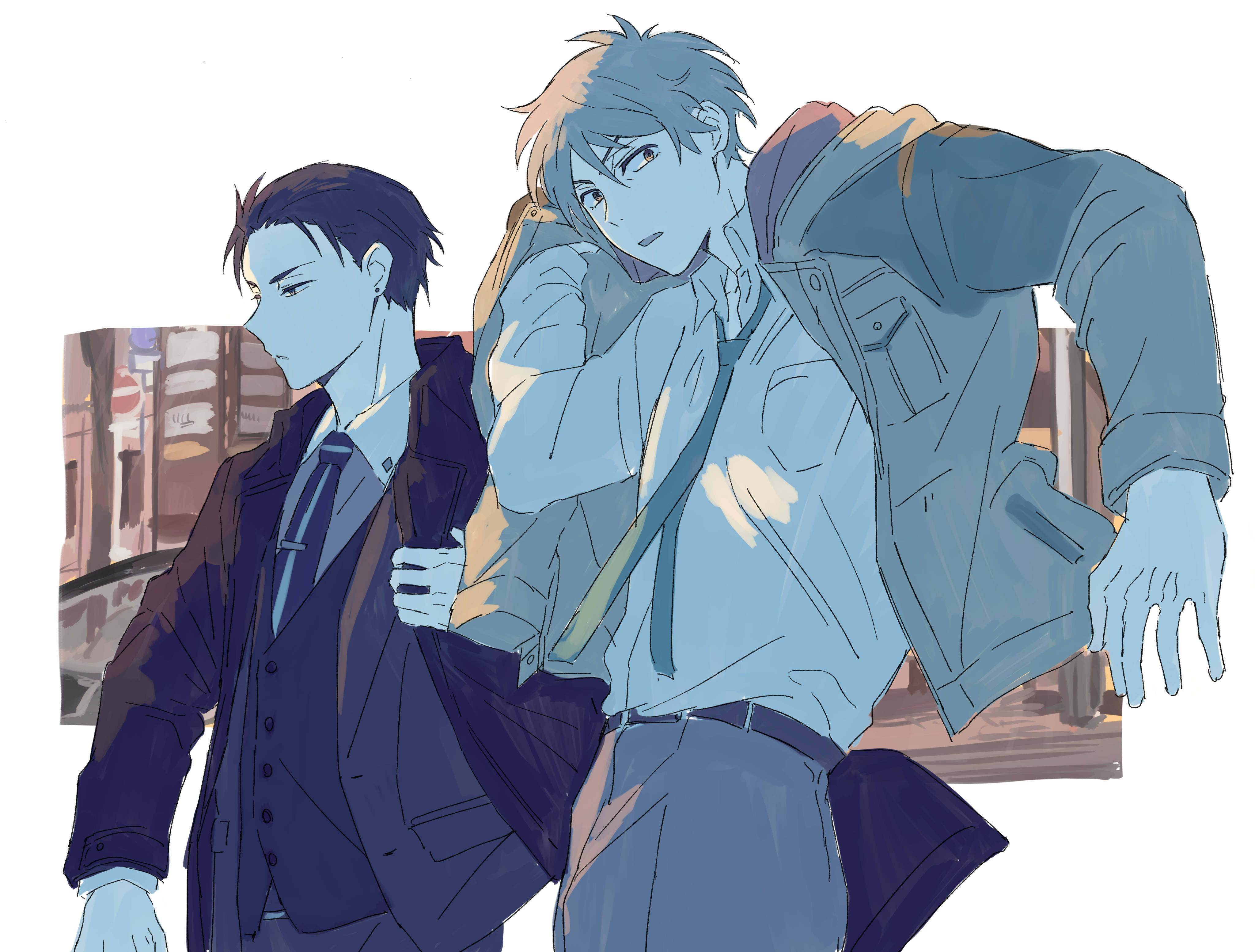 The millionaire detective, anime, blue-toned streetwear, 4K Desktop Wallpaper