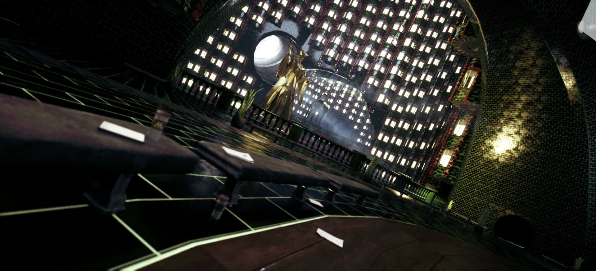 The Ministry of Magic, glowing grid floors, illuminated panels, Full HD Desktop Wallpaper