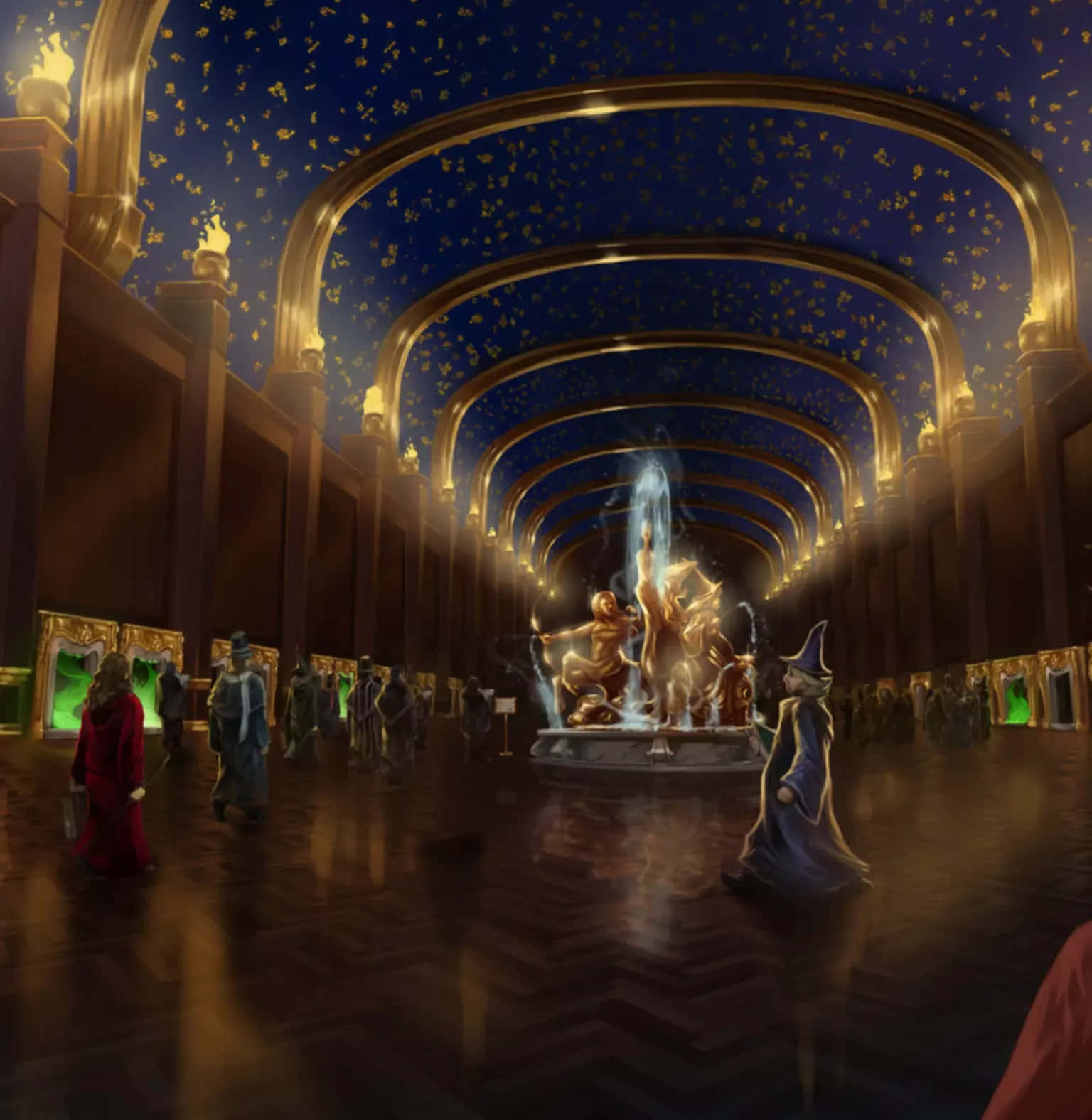 The Ministry of Magic, starry blue ceiling, golden arches, HD Phone Wallpaper