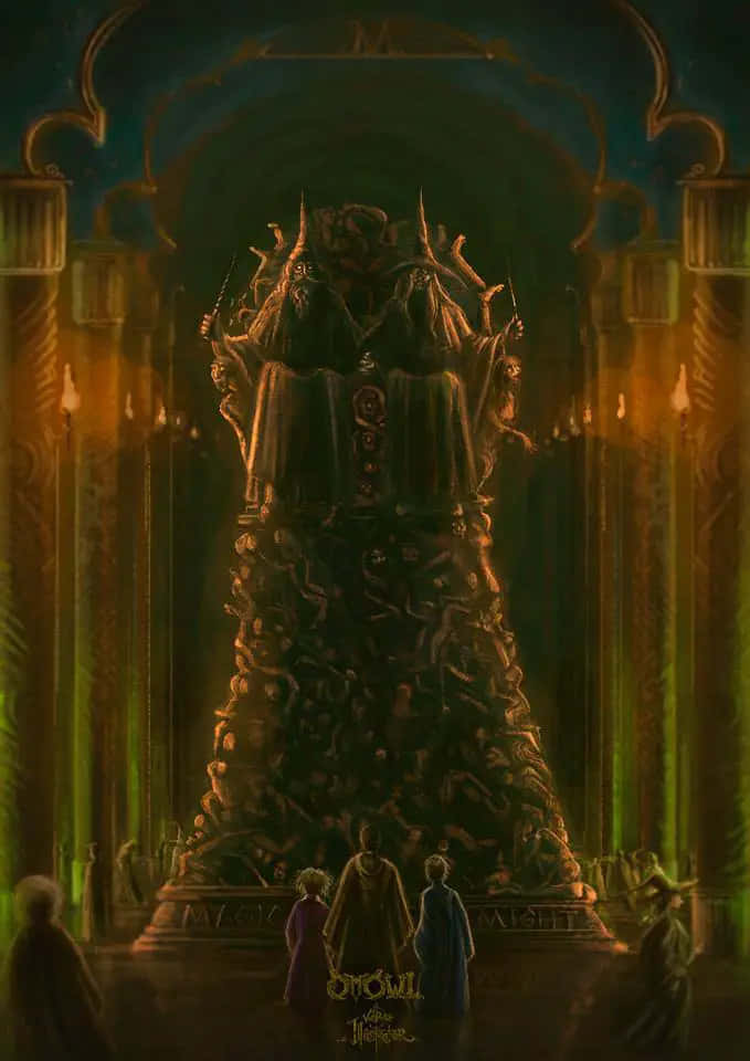 The Ministry of Magic, grotesque statue, crowned, multi-headed entity, SD Phone Wallpaper