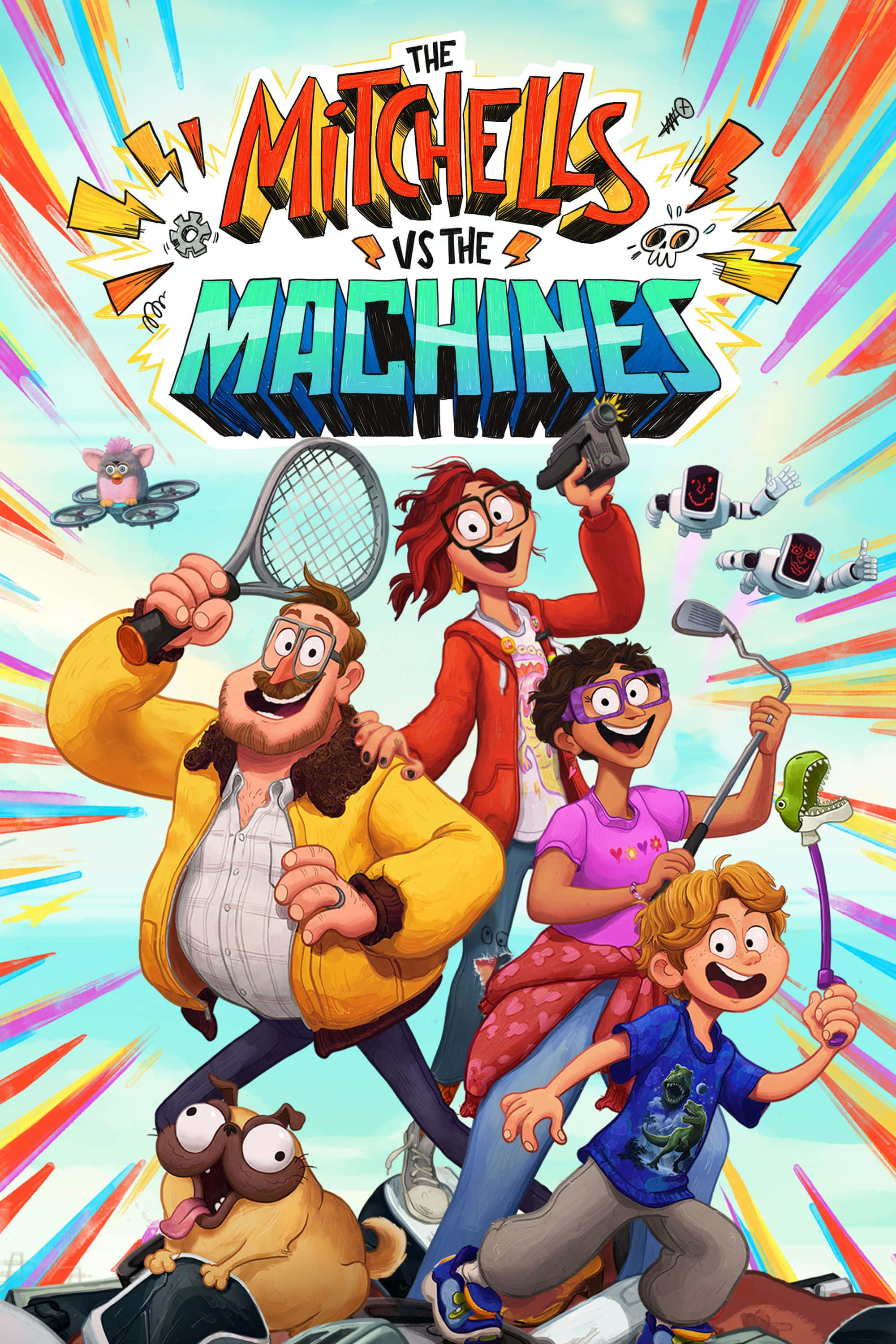 The Mitchells Vs The Machines, family of four, pug, 2K Phone Wallpaper