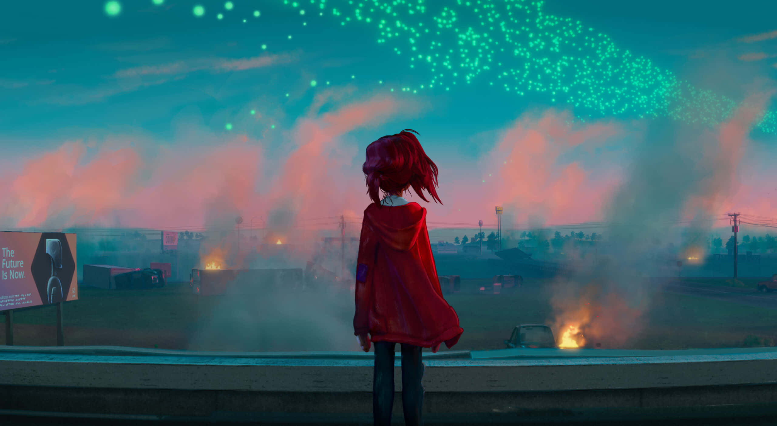 The Mitchells Vs The Machines, red-haired figure, red cloak, 2K Desktop Wallpaper